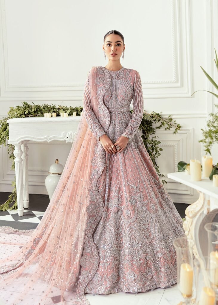 Akbar Aslam Hand Embellished Organza Party Wear Suit - Model Front Look | Pakistani Designer Replica Wholesale | IQNAZ