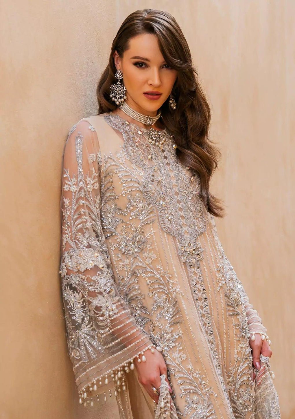 Hussain Rehar Eeb Zayna Embroidered Silk Party Wear Suit - Matching Bottom & Trouser Fabric Details | IQNAZ