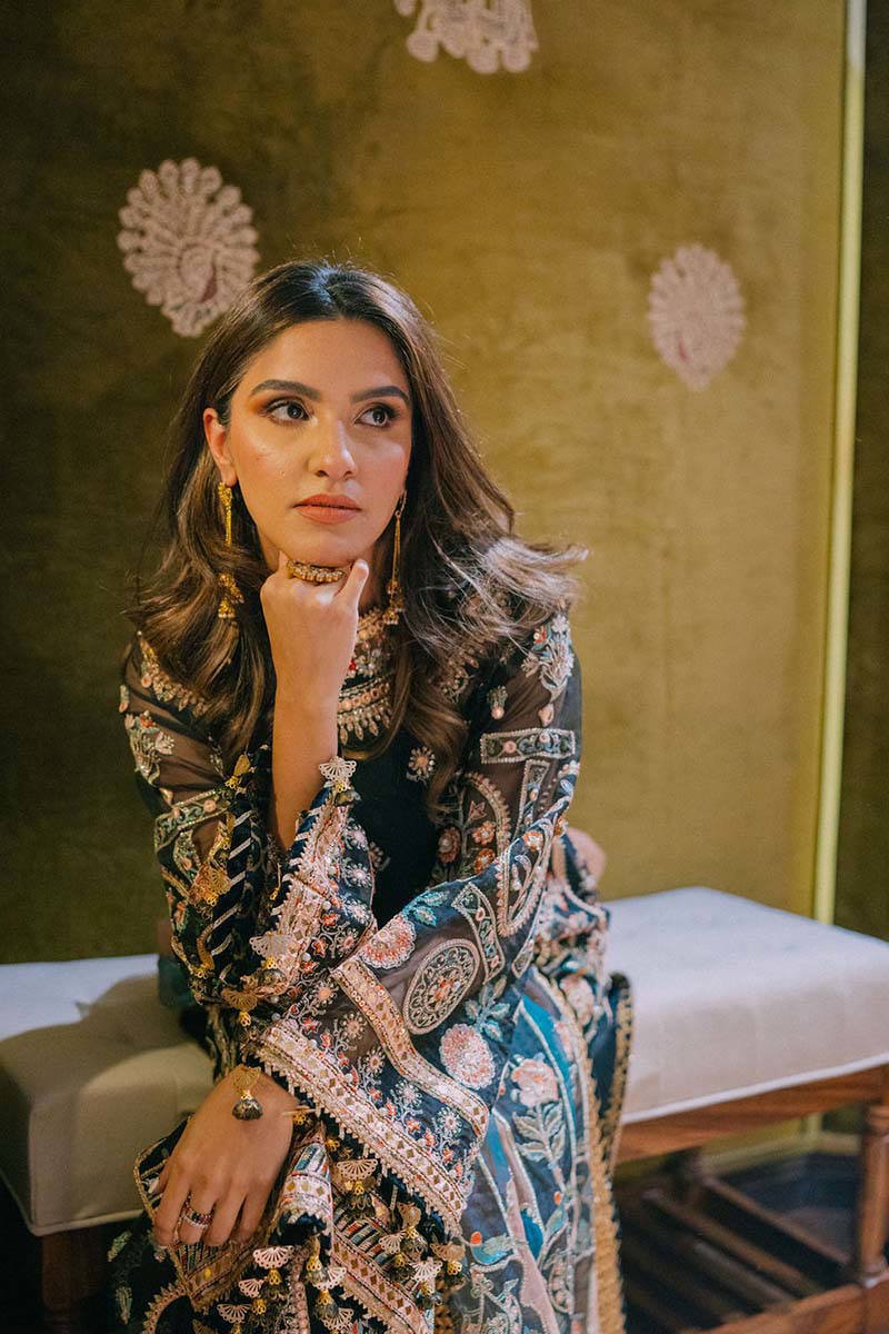 Mohsin Naveed Ranjha Gul Hand Embellished Organza Party Wear Suit - Designer Photoshoot Gallery Angle 10 | IQNAZ Couture