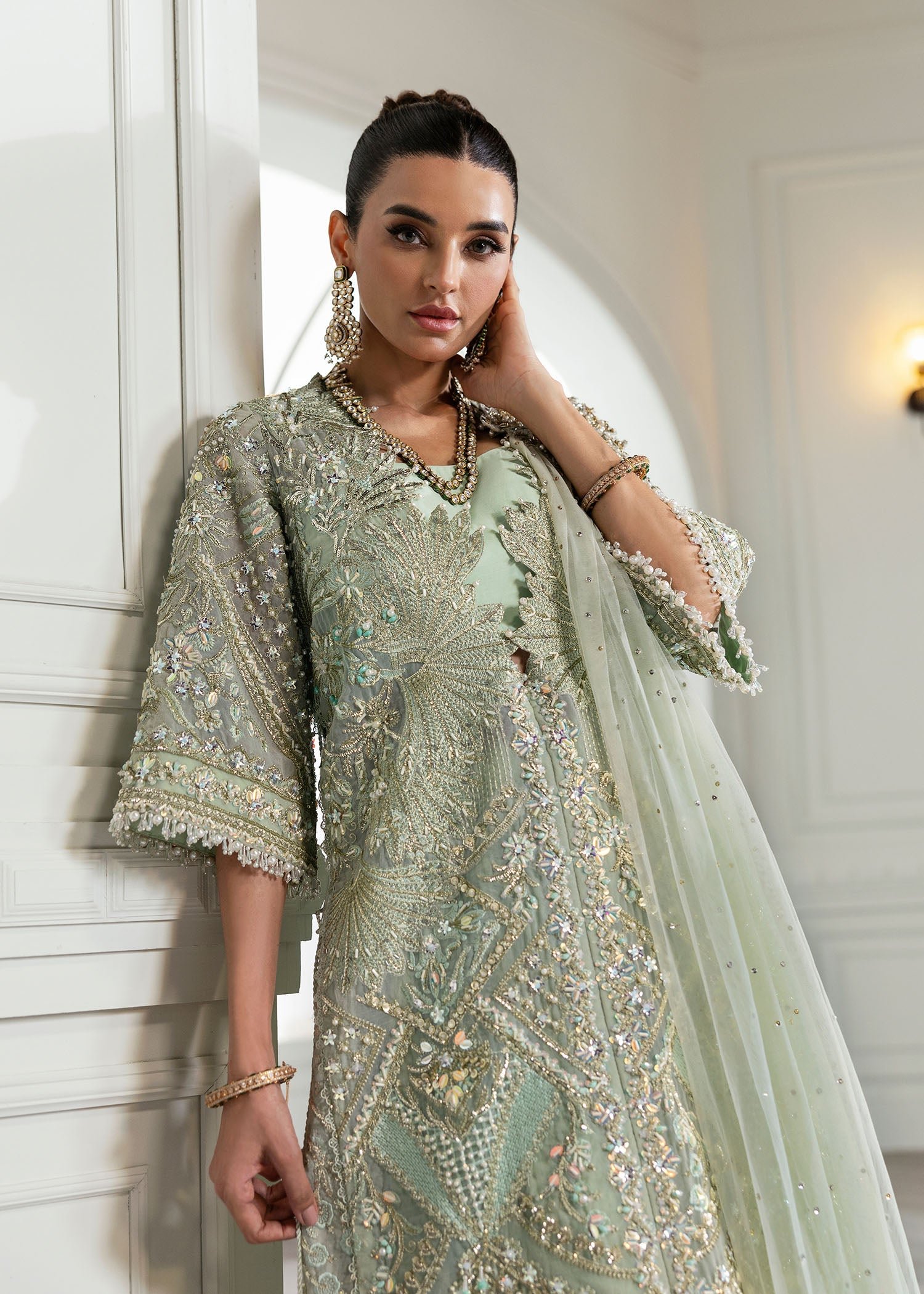 Republic Womens Wear Art Deco Embroidered Organza Party Wear Suit - Matching Bottom & Trouser Fabric Details | IQNAZ