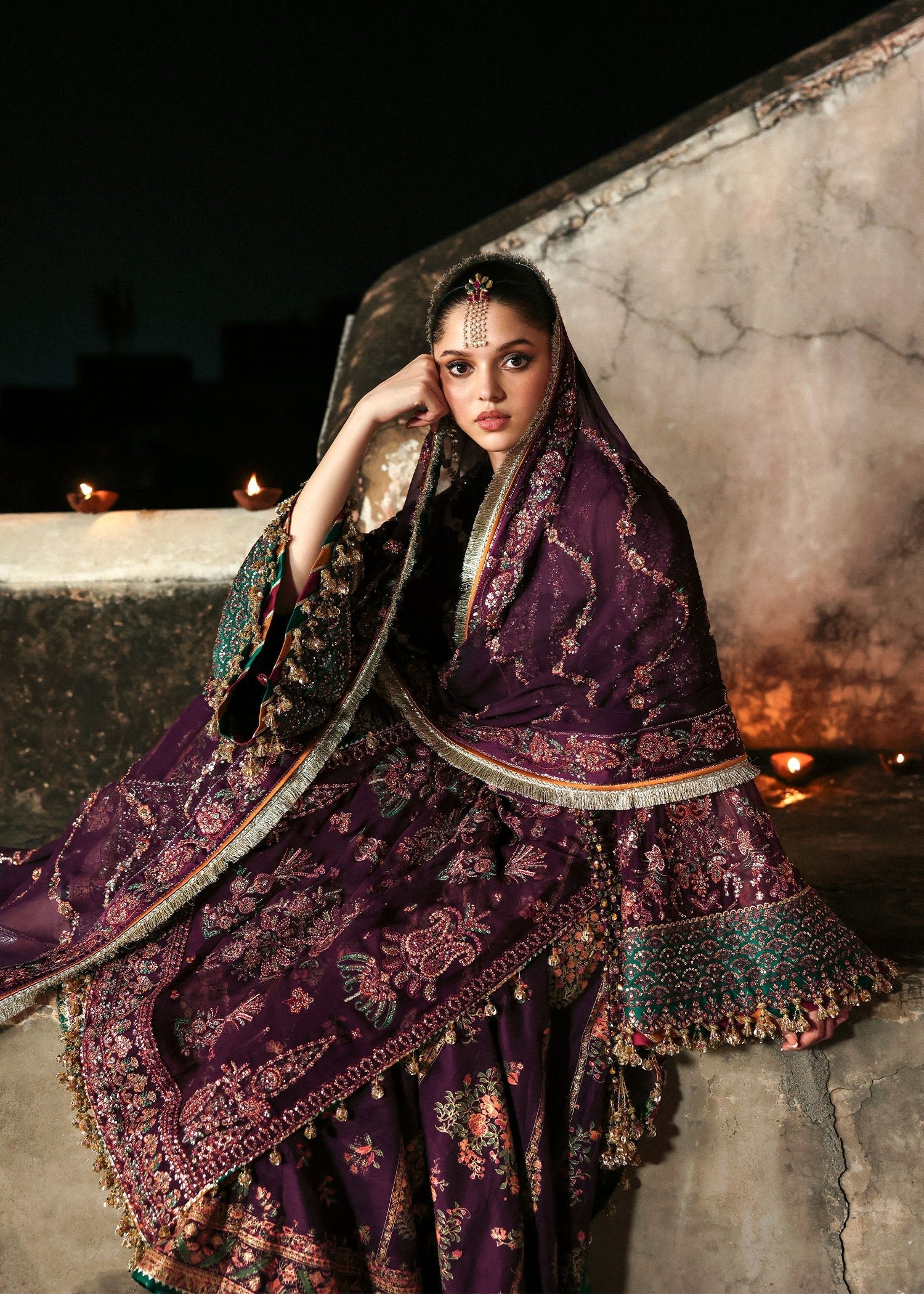 Hussain Rehar Embroidered Chiffon Party Wear Suit - Embroidered Back & Daman Silhouette Detailing | IQNAZ
