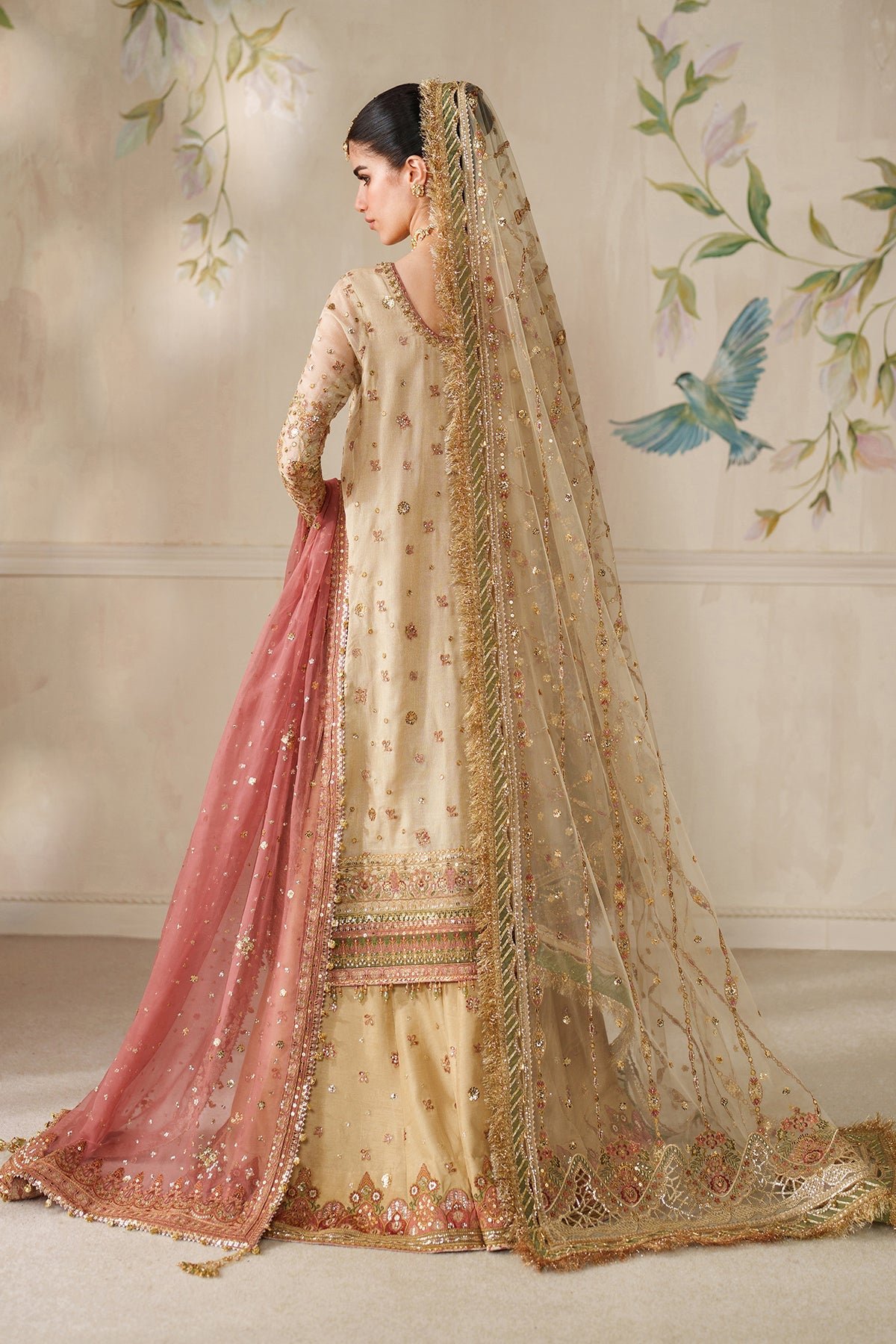 Baroque Luxury Embroidered Organza Party Wear Suit - Four-Sided Embroidered Dupatta & Pallu Border | IQNAZ