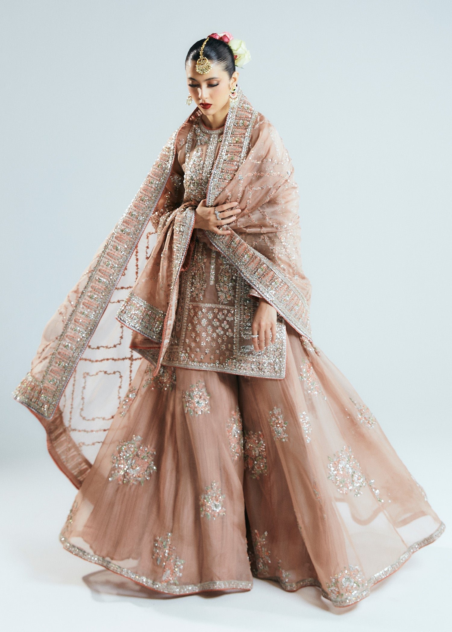 Hussain Rehar Dune Embroidered Organza Party Wear Suit - Designer Photoshoot Gallery Angle 8 | IQNAZ Couture