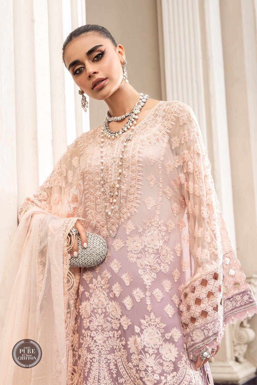 Maria B Mpc Lilac Embroidered Chiffon Party Wear Suit – Dupatta & Border Detailing Maria B Mpc Lilac Embroidered Chiffon Party Wear Suit - Four-Sided Embroidered Dupatta & Pallu Border | IQNAZ