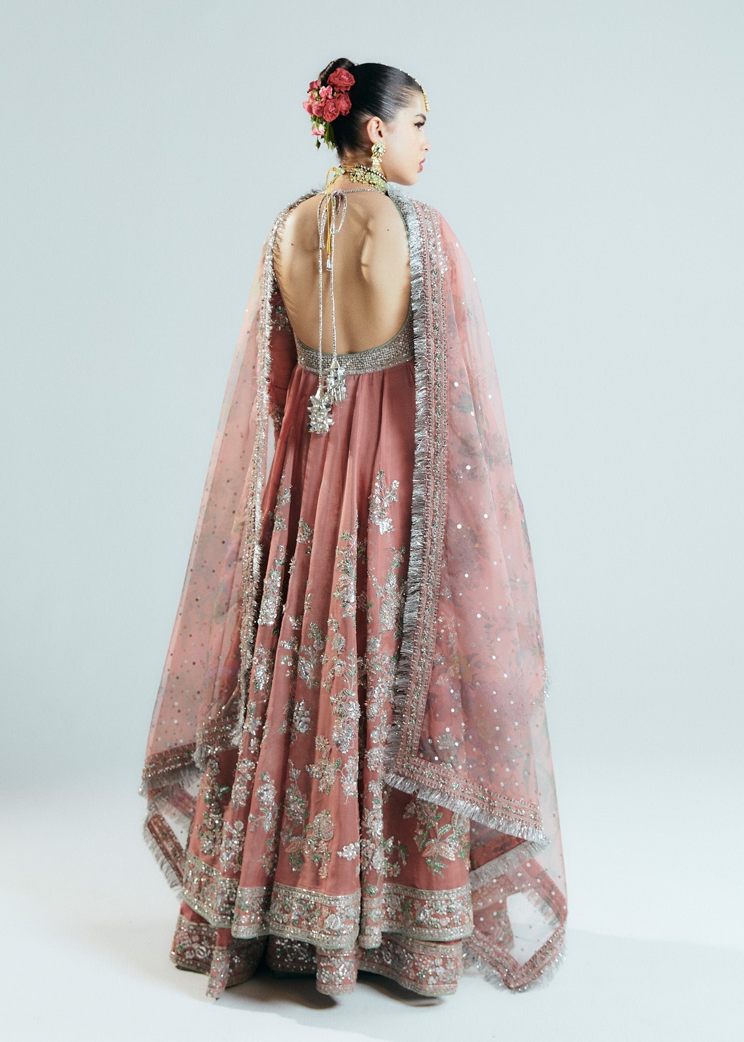 Hussain Rehar Tropica Hand Embellished Organza Party Wear Suit - Designer Photoshoot Gallery Angle 8 | IQNAZ Couture