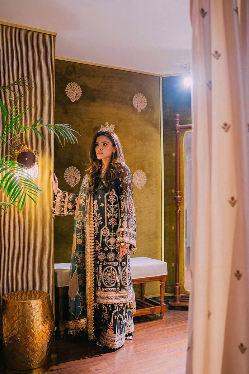 Mohsin Naveed Ranjha Gul Hand Embellished Organza Party Wear Suit - Designer Photoshoot Gallery Angle 8 | IQNAZ Couture