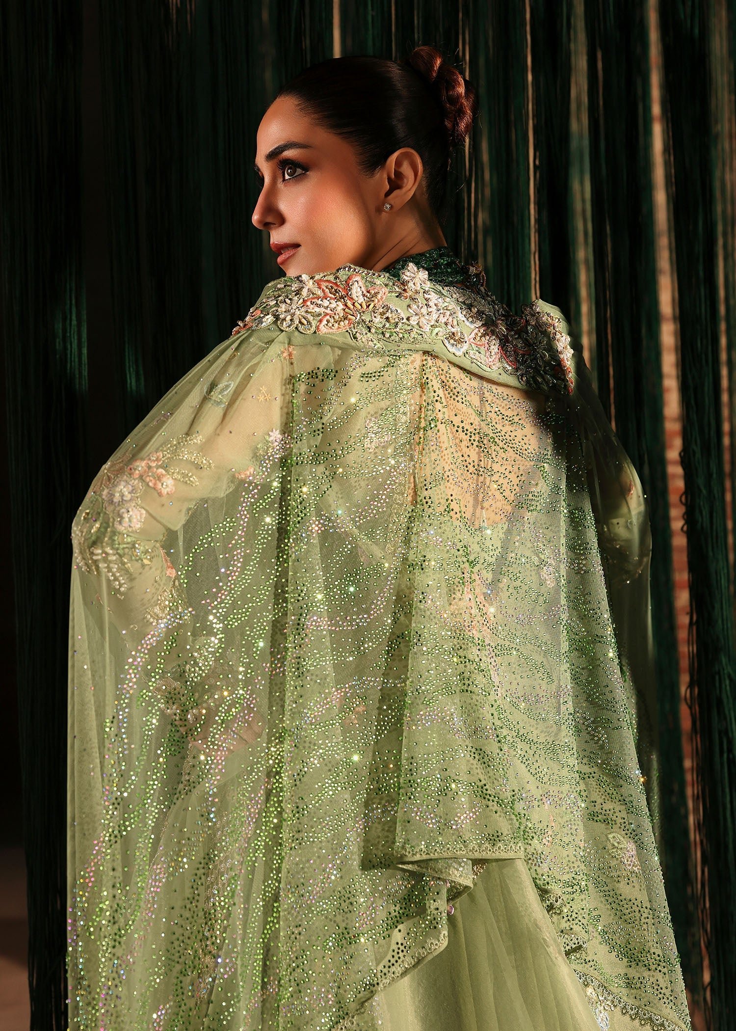 Crimson Matwali Hand Embellished Net Bridal Maxi - Matching Bottom & Trouser Fabric Details | IQNAZ