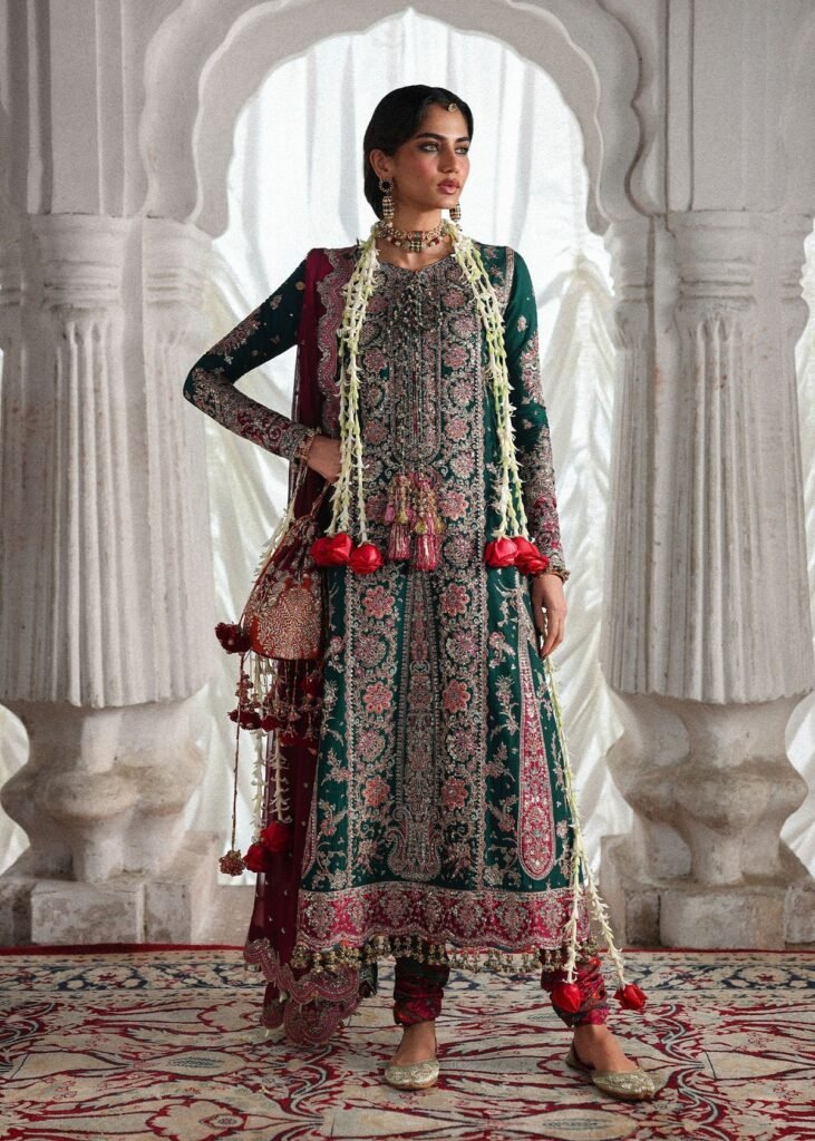 Hussain Rehar Embroidered Chiffon Party Wear Suit - Model Front Look | Pakistani Designer Replica Wholesale | IQNAZ