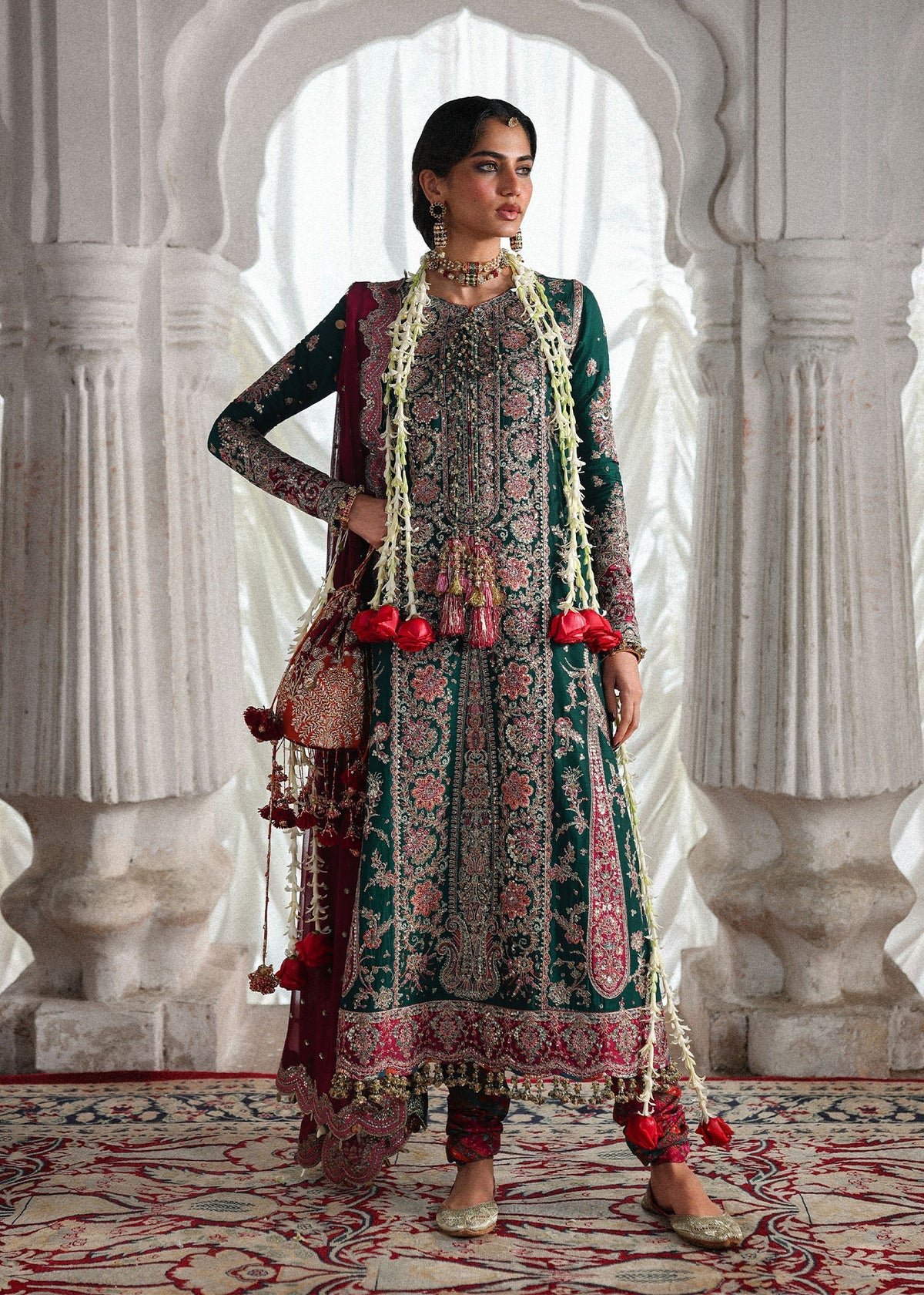 Hussain Rehar Embroidered Chiffon Party Wear Suit - Model Front Look | Pakistani Designer Replica Wholesale | IQNAZ