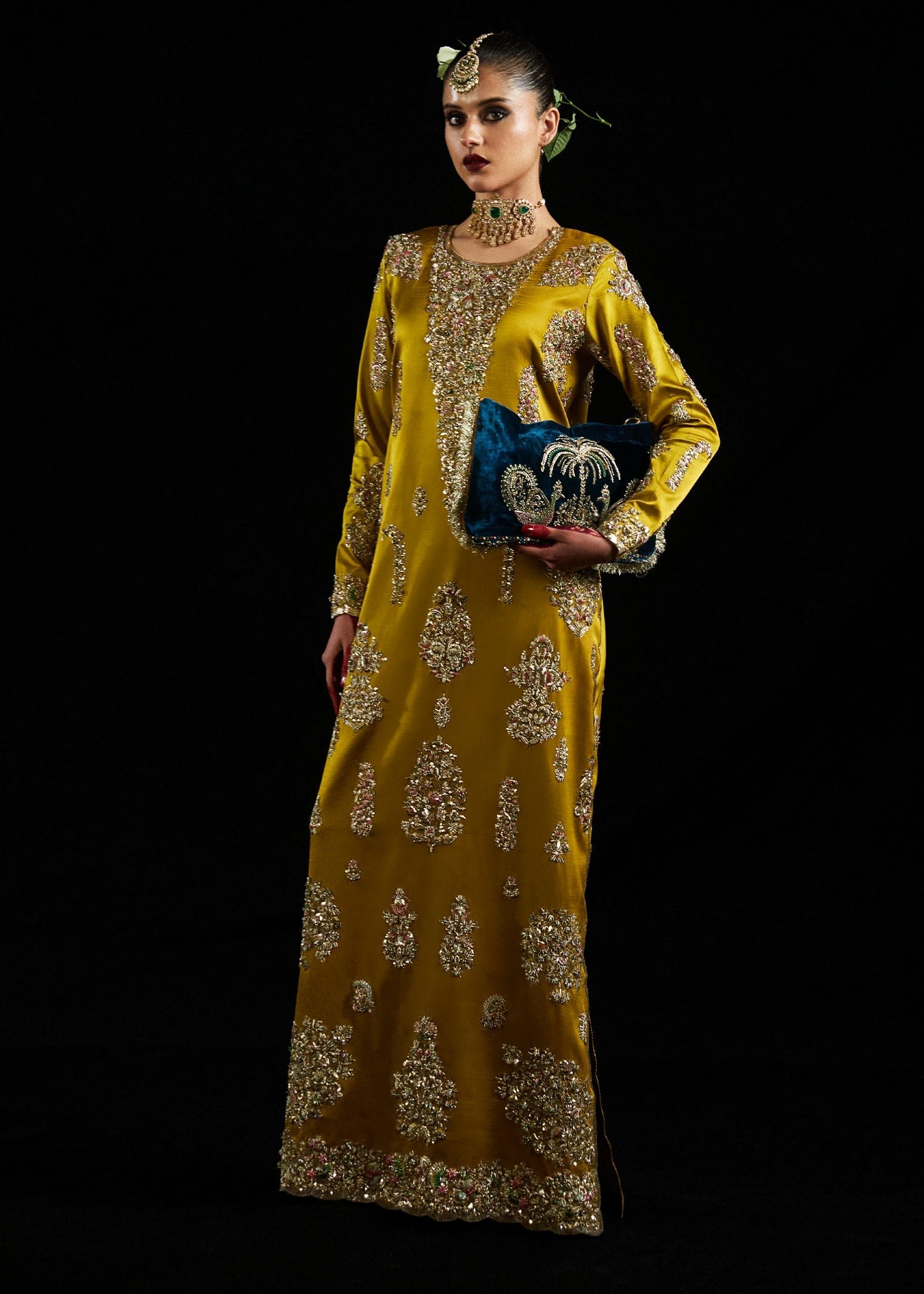 Hussain Rehar Sandali Embroidered Silk Party Wear Suit - Embroidered Back & Daman Silhouette Detailing | IQNAZ