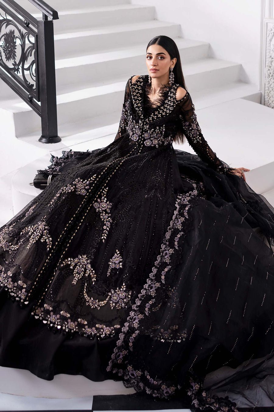 Maria B BD-3004 Hand Embellished Organza Party Wear Suit - Designer Photoshoot Gallery Angle 9 | IQNAZ Couture
