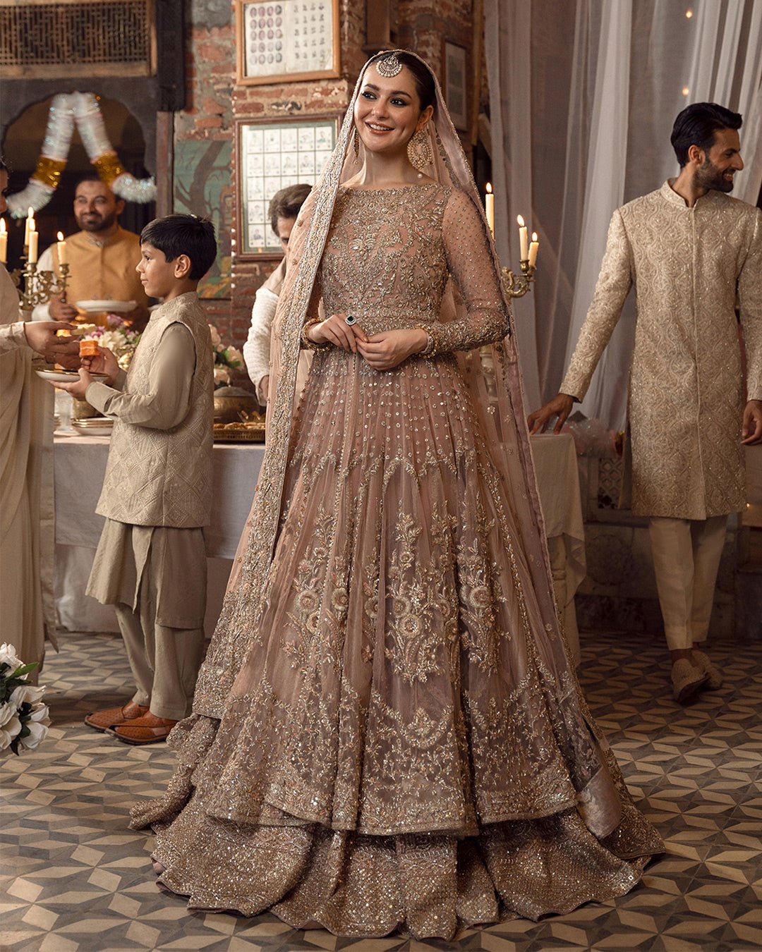 Faiza Saqlain Mahra Hand Embellished Net Party Wear Suit - Model Front Look | Pakistani Designer Replica Wholesale | IQNAZ