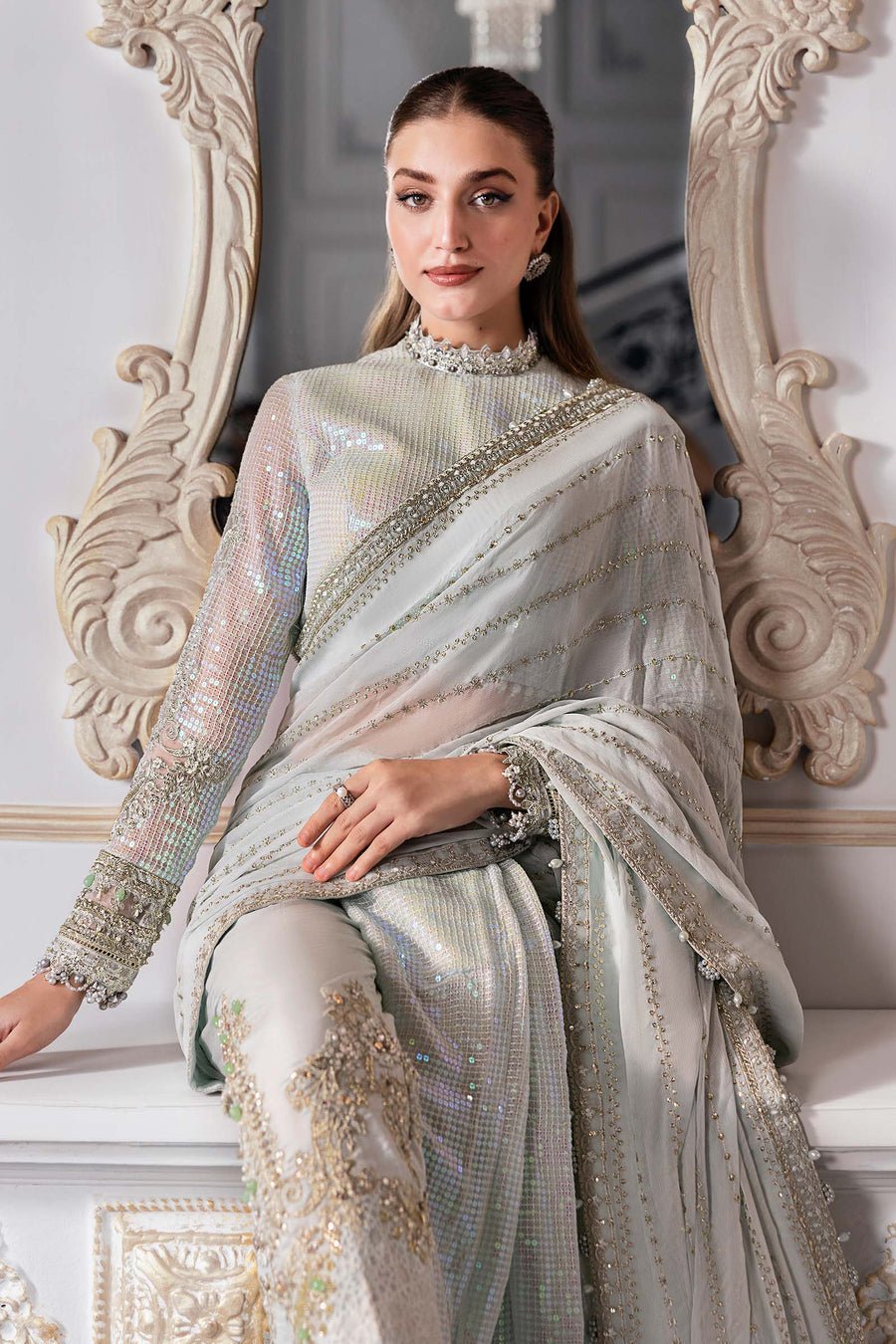 Maria B BD-3005 Embroidered Chiffon Party Wear Suit – Photoshoot Angle 17 Maria B BD-3005 Embroidered Chiffon Party Wear Suit - Designer Photoshoot Gallery Angle 17 | IQNAZ Couture