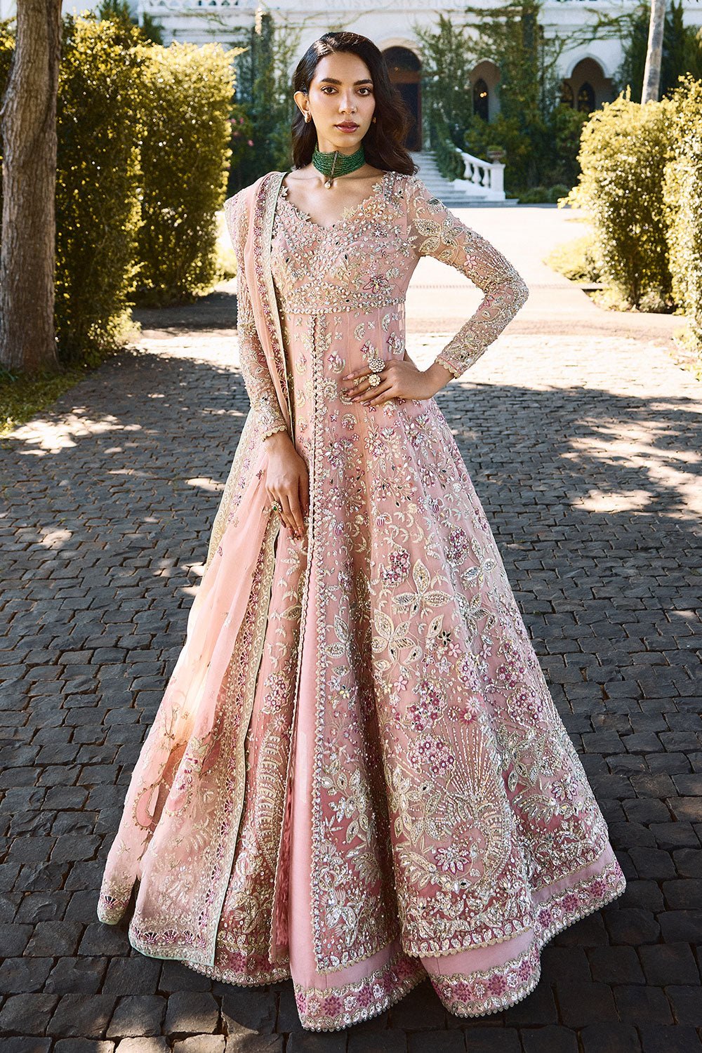 Soraya Florencea Hand Embellished Organza Party Wear Suit - Model Front Look | Pakistani Designer Replica Wholesale | IQNAZ