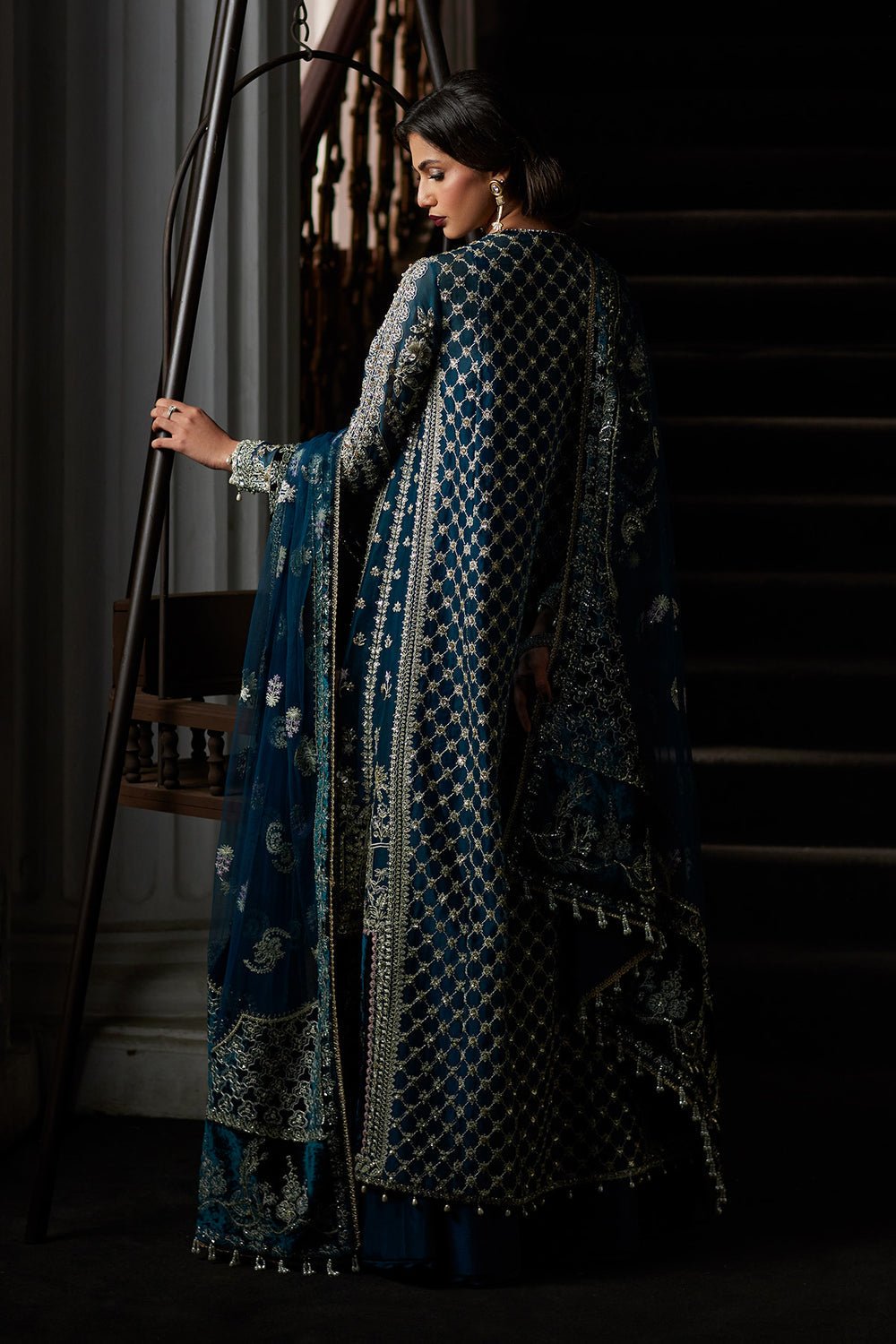 Saad Bin Shahzad Embroidered Net Party Wear Suit - Matching Bottom & Trouser Fabric Details | IQNAZ