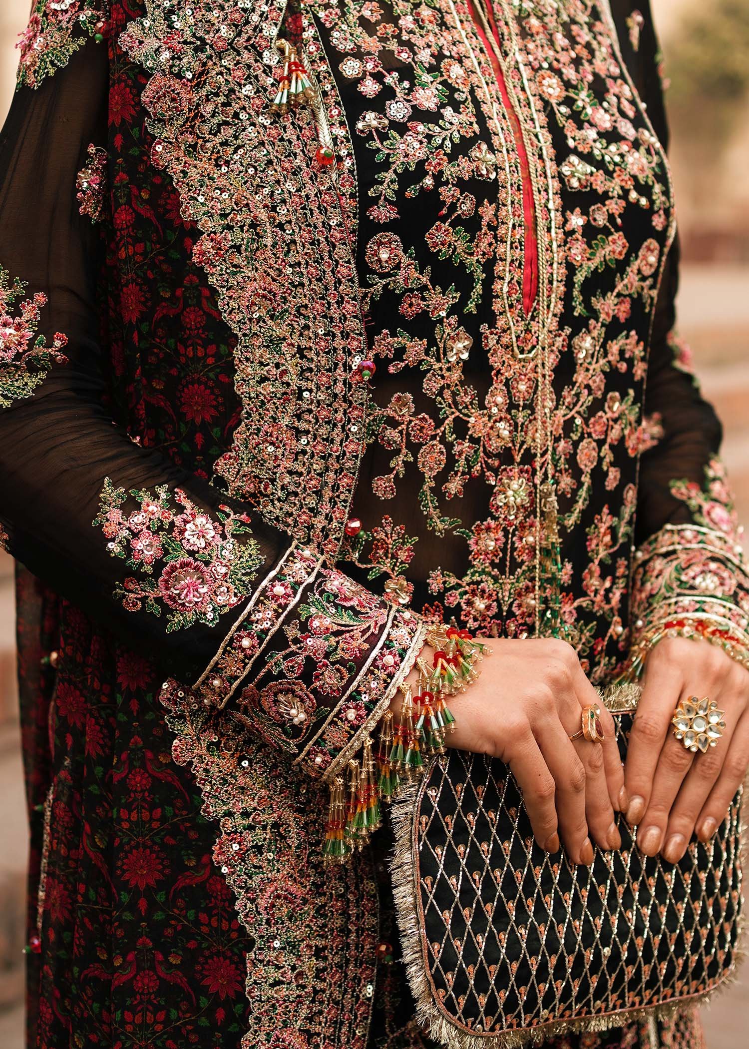 Hussain Rehar Embroidered Chiffon Party Wear Suit - Embroidered Back & Daman Silhouette Detailing | IQNAZ
