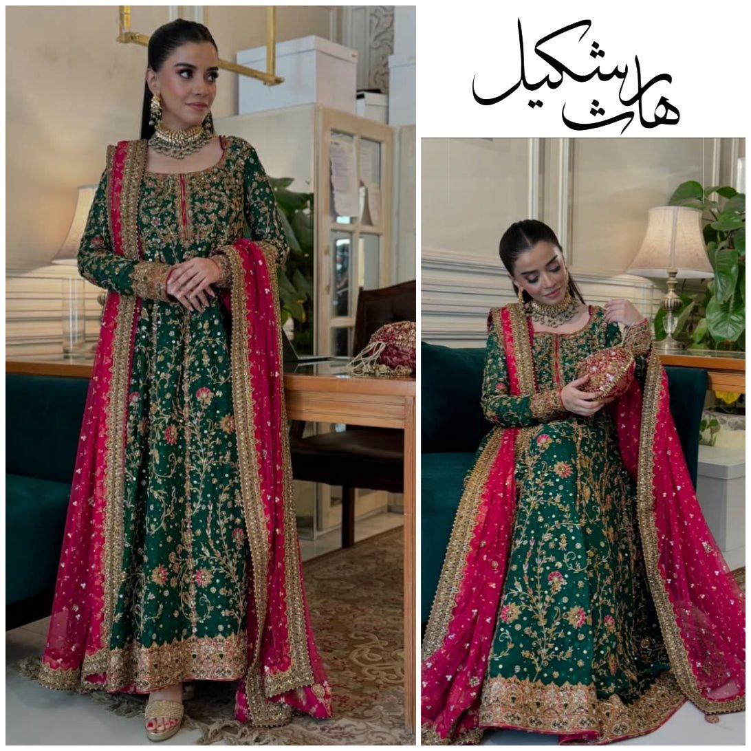 Haris Shakeel Hand Embellished Silk Party Wear Suit - Four-Sided Embroidered Dupatta & Pallu Border | IQNAZ