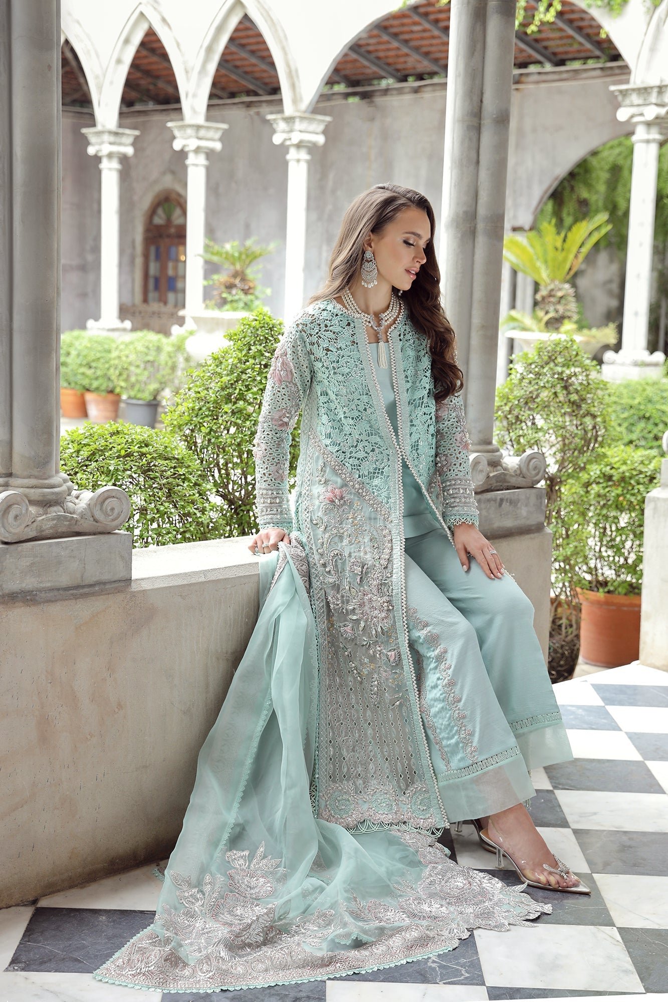 Maryum Hussain Alara Embroidered Organza Party Wear Suit - Four-Sided Embroidered Dupatta & Pallu Border | IQNAZ