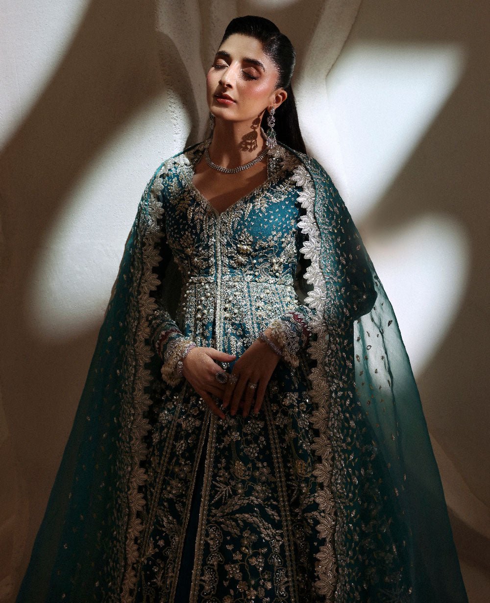 Republic Womens Wear Oriane Hand Embellished Net Bridal Maxi - Four-Sided Embroidered Dupatta & Pallu Border | IQNAZ