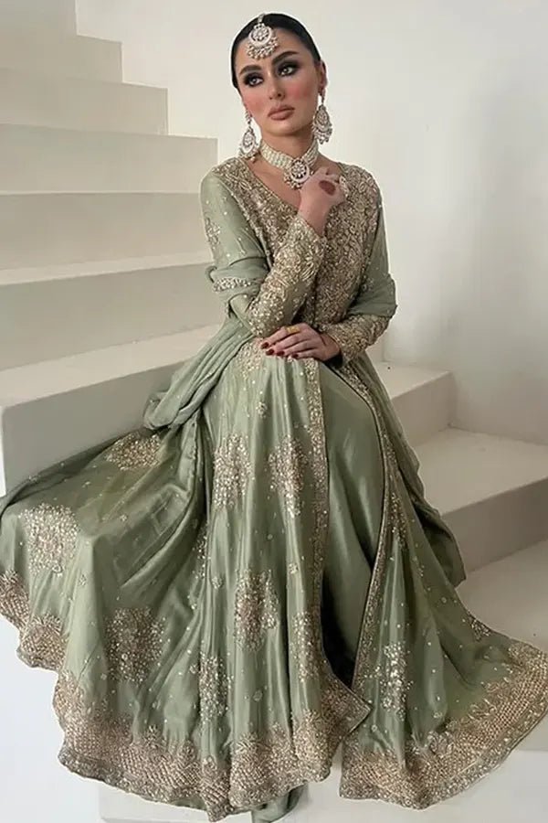 Saira Shakira Hand Embellished Silk Party Wear Suit - Close-Up Hand Embellishment Tilla & Pearl Work | IQNAZ