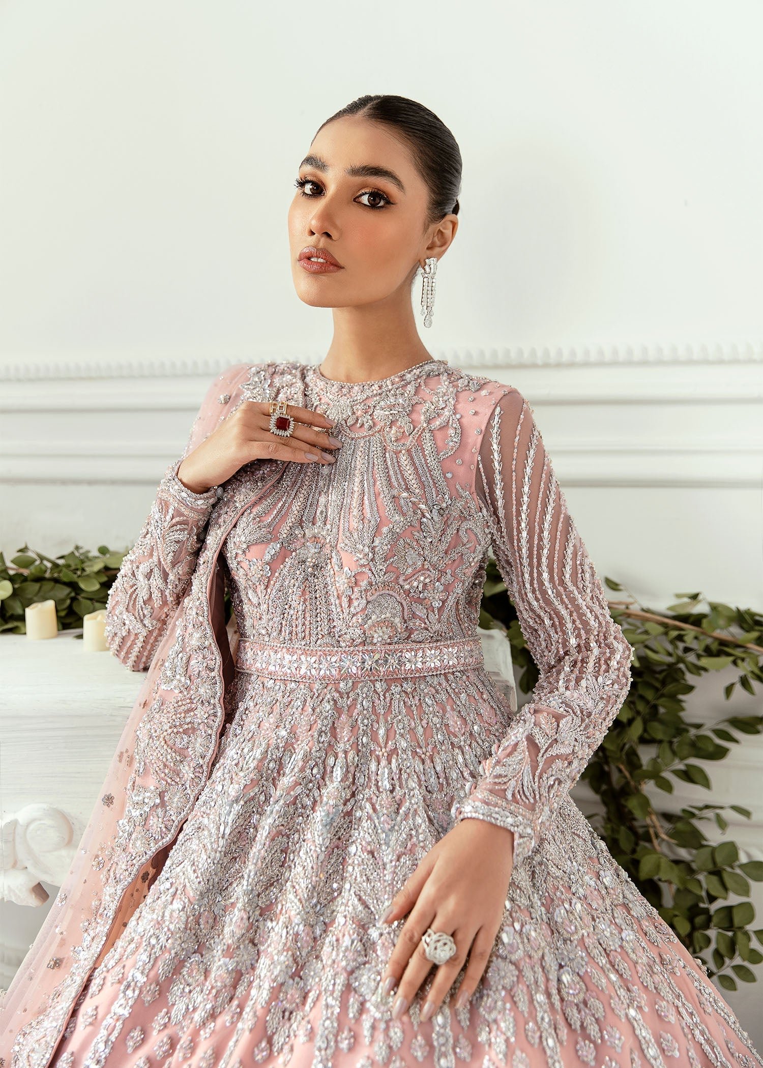 Akbar Aslam Hand Embellished Organza Party Wear Suit – Dupatta & Border Detailing Akbar Aslam Hand Embellished Organza Party Wear Suit - Four-Sided Embroidered Dupatta & Pallu Border | IQNAZ