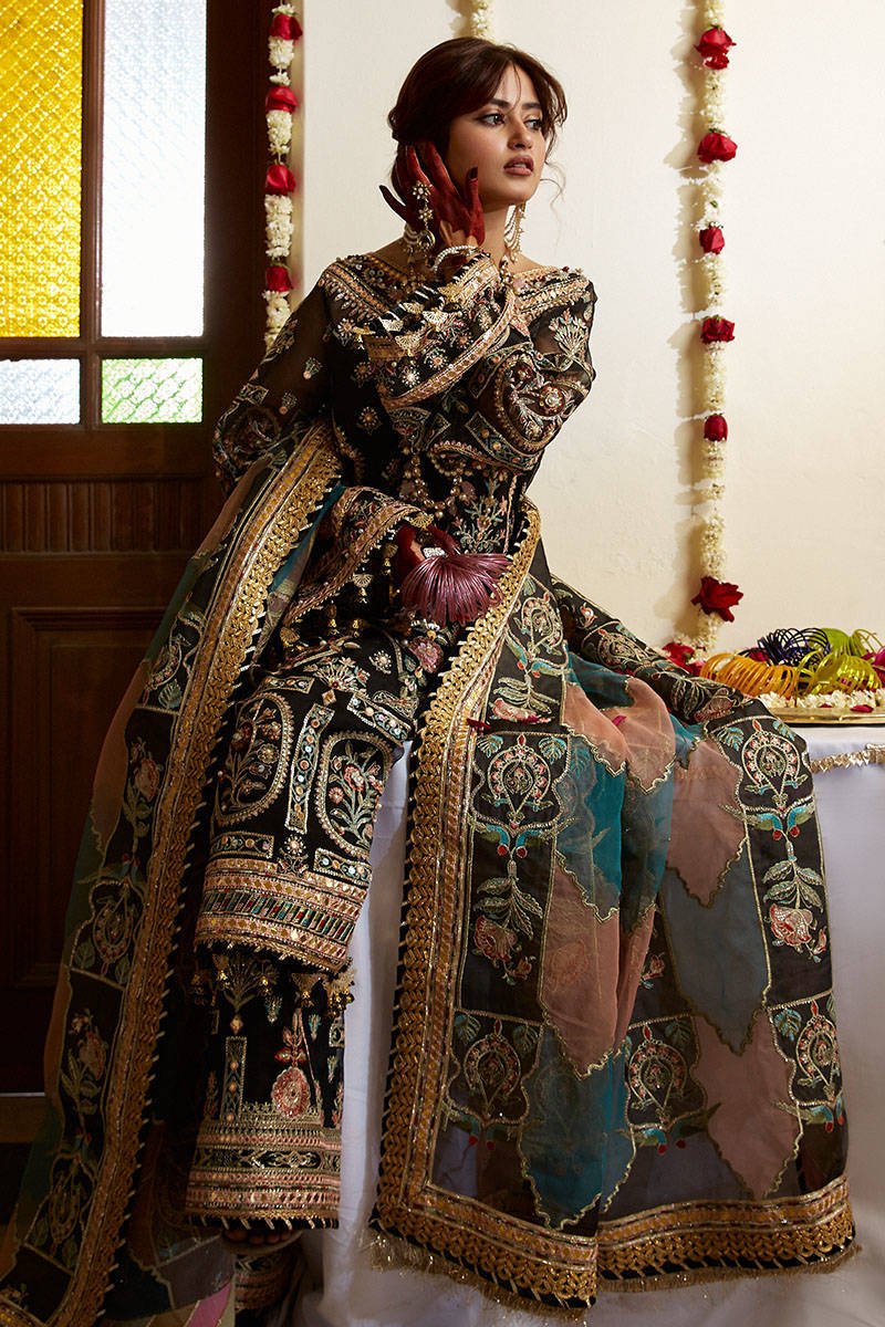 Mohsin Naveed Ranjha Gul Hand Embellished Organza Party Wear Suit - Embroidered Back & Daman Silhouette Detailing | IQNAZ