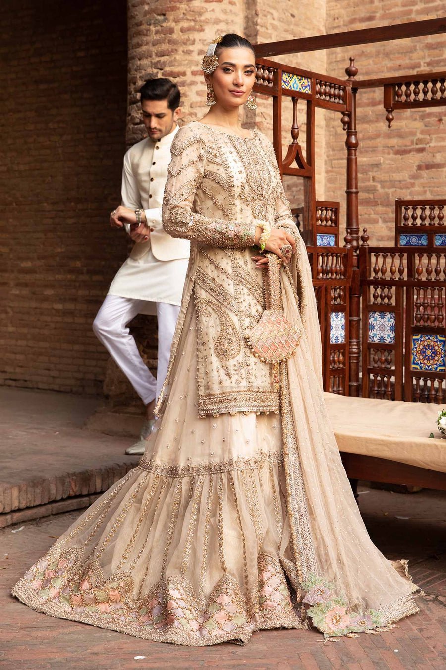 Maria B Ishtar Embroidered Organza Party Wear Suit - Four-Sided Embroidered Dupatta & Pallu Border | IQNAZ