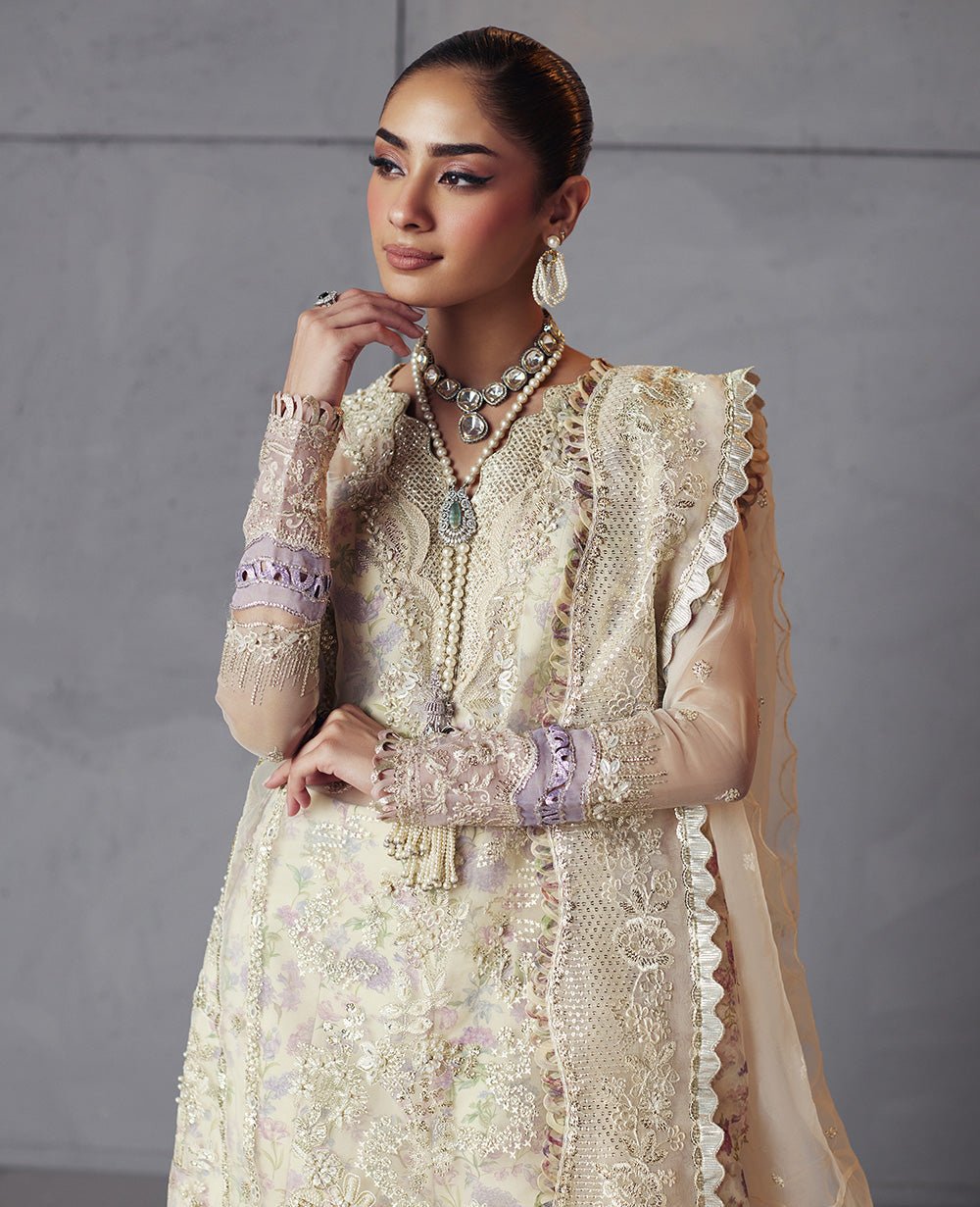 Republic Womens Wear Edera Hand Embellished Organza Party Wear Suit – Back View & Silhouette Republic Womens Wear Edera Hand Embellished Organza Party Wear Suit - Embroidered Back & Daman Silhouette Detailing | IQNAZ