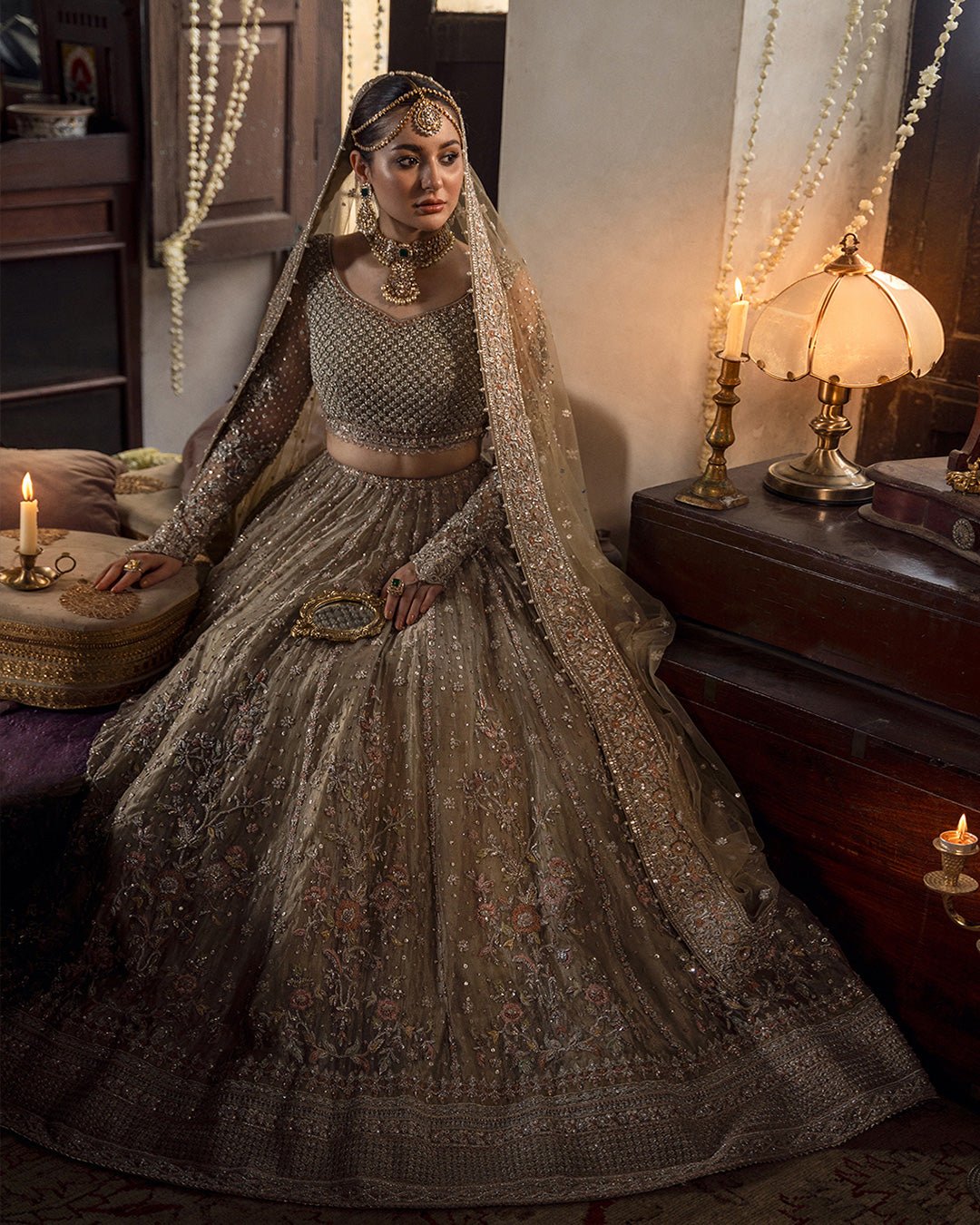 Haris Shakeel Mah Hand Embellished Organza Party Wear Suit - Four-Sided Embroidered Dupatta & Pallu Border | IQNAZ