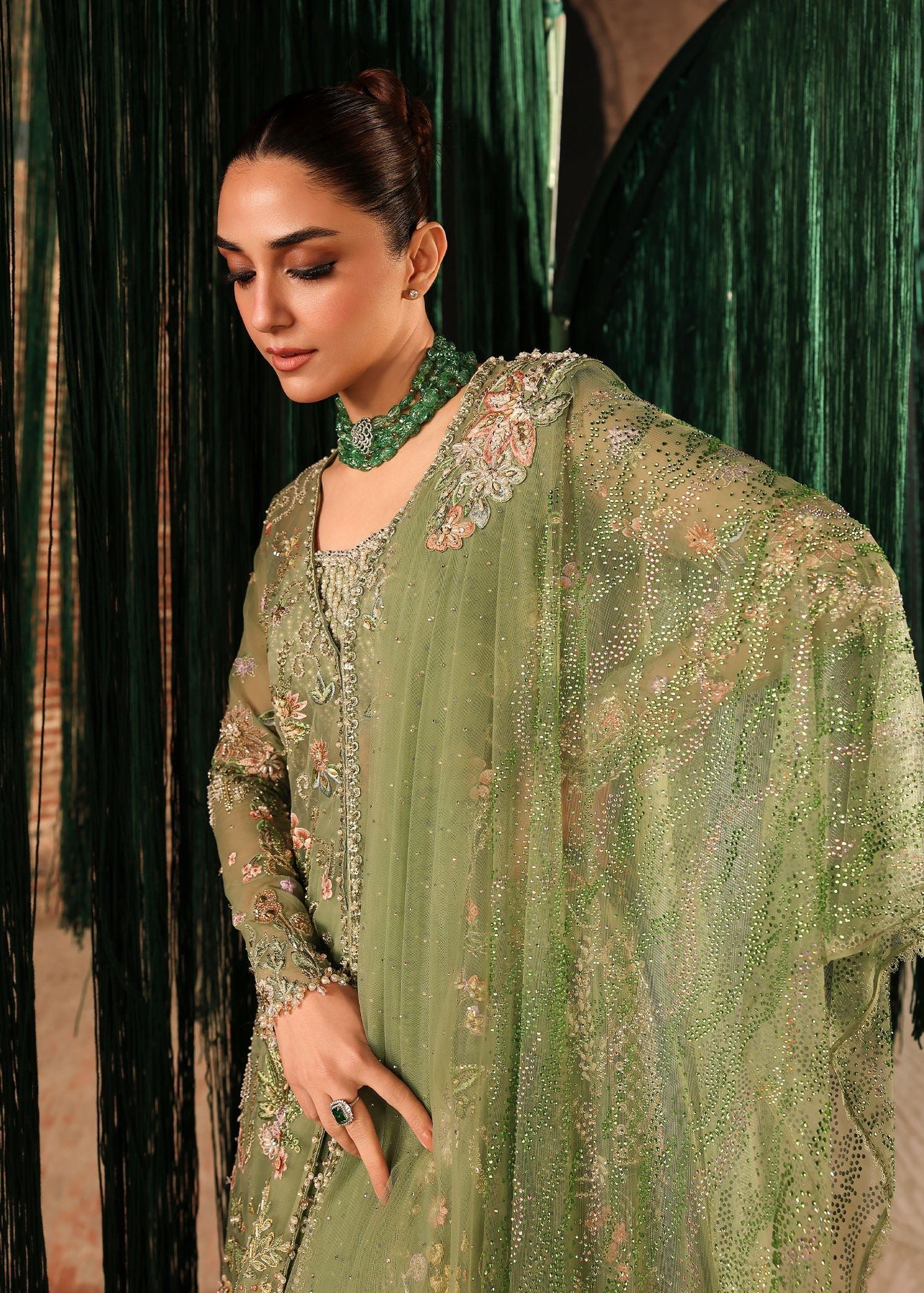 Crimson Matwali Hand Embellished Net Bridal Maxi - Designer Photoshoot Gallery Angle 8 | IQNAZ Couture