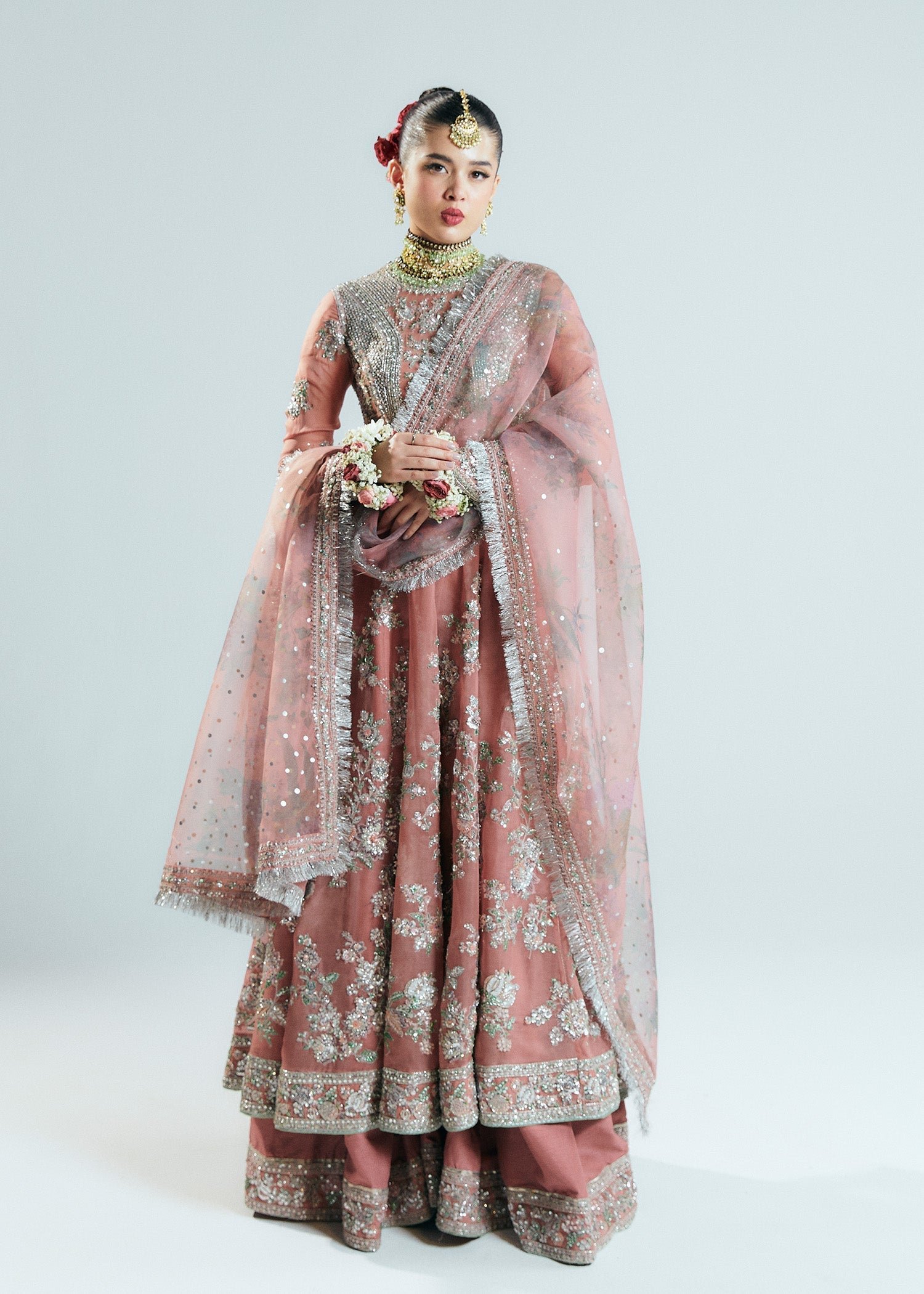 Hussain Rehar Tropica Hand Embellished Organza Party Wear Suit - Designer Photoshoot Gallery Angle 6 | IQNAZ Couture