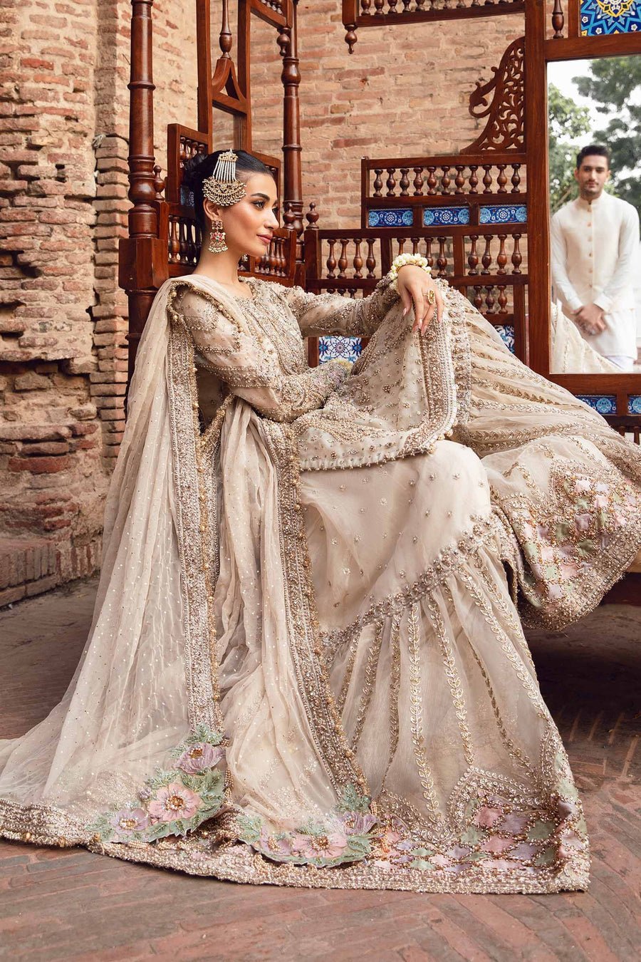 Maria B Ishtar Embroidered Organza Party Wear Suit - Embroidered Back & Daman Silhouette Detailing | IQNAZ