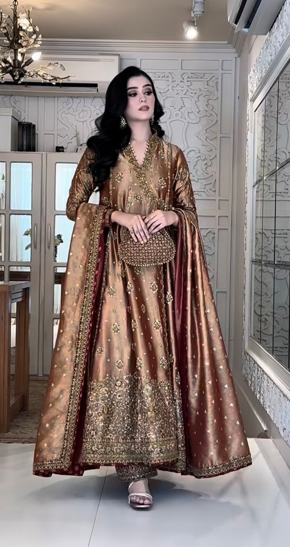 Haris Shakeel Hand Embellished Organza Party Wear Suit - Designer Photoshoot Gallery Angle 7 | IQNAZ Couture