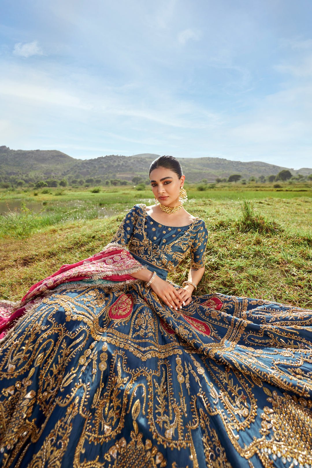 Ahmad Sultan Suraz Hand Embellished Organza Bridal Lehenga - Embroidered Back & Daman Silhouette Detailing | IQNAZ