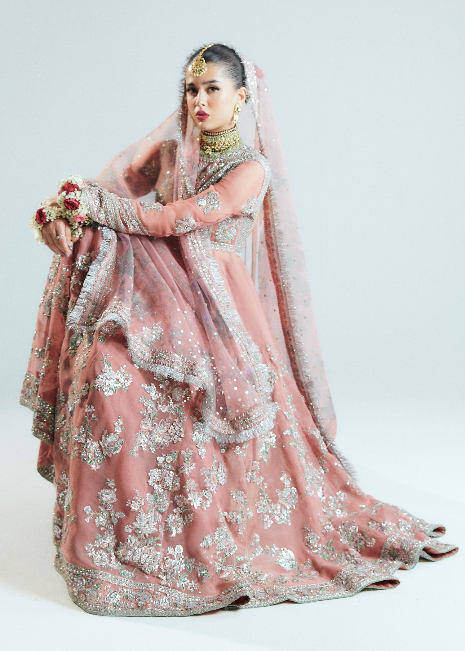 Hussain Rehar Tropica Hand Embellished Organza Party Wear Suit - Designer Photoshoot Gallery Angle 10 | IQNAZ Couture