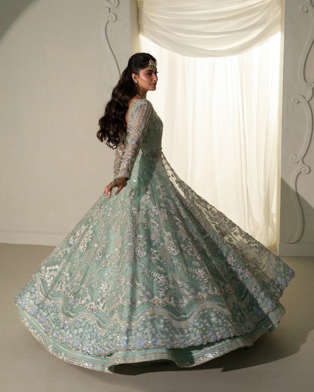 Faiza Saqlain Selin Hand Embellished Organza Party Wear Suit – Photoshoot Angle 6 Faiza Saqlain Selin Hand Embellished Organza Party Wear Suit - Designer Photoshoot Gallery Angle 6 | IQNAZ Couture