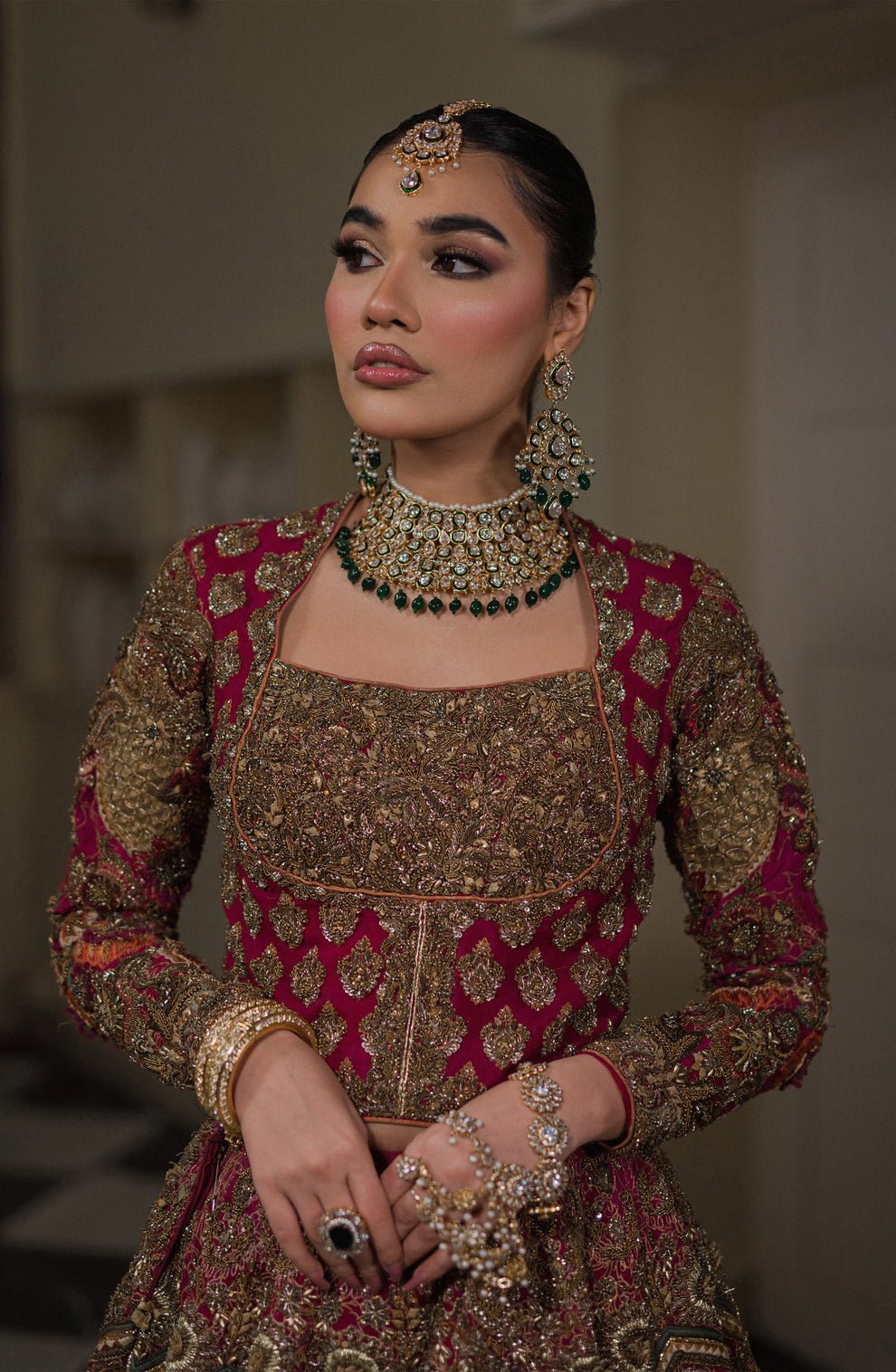 HSY Gul Hand Embellished Organza Party Wear Suit - Model Front Look | Pakistani Designer Replica Wholesale | IQNAZ