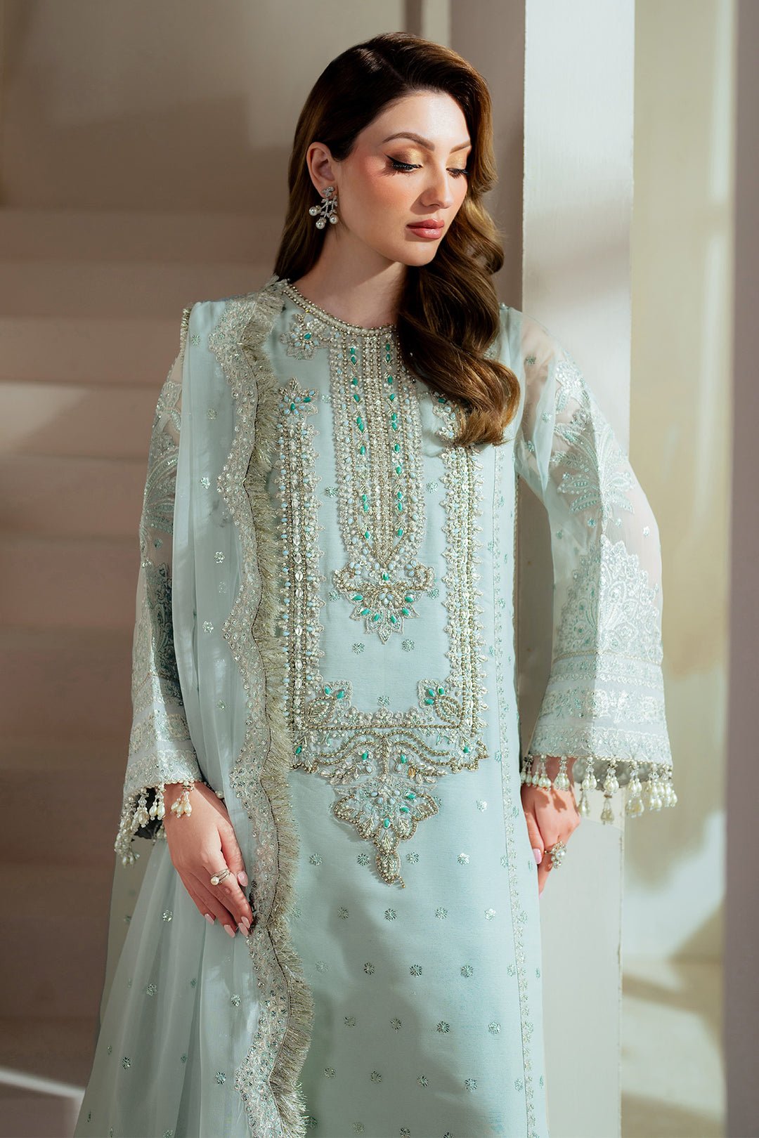 Alizeh Orla Embroidered Chiffon Party Wear Suit - Four-Sided Embroidered Dupatta & Pallu Border | IQNAZ