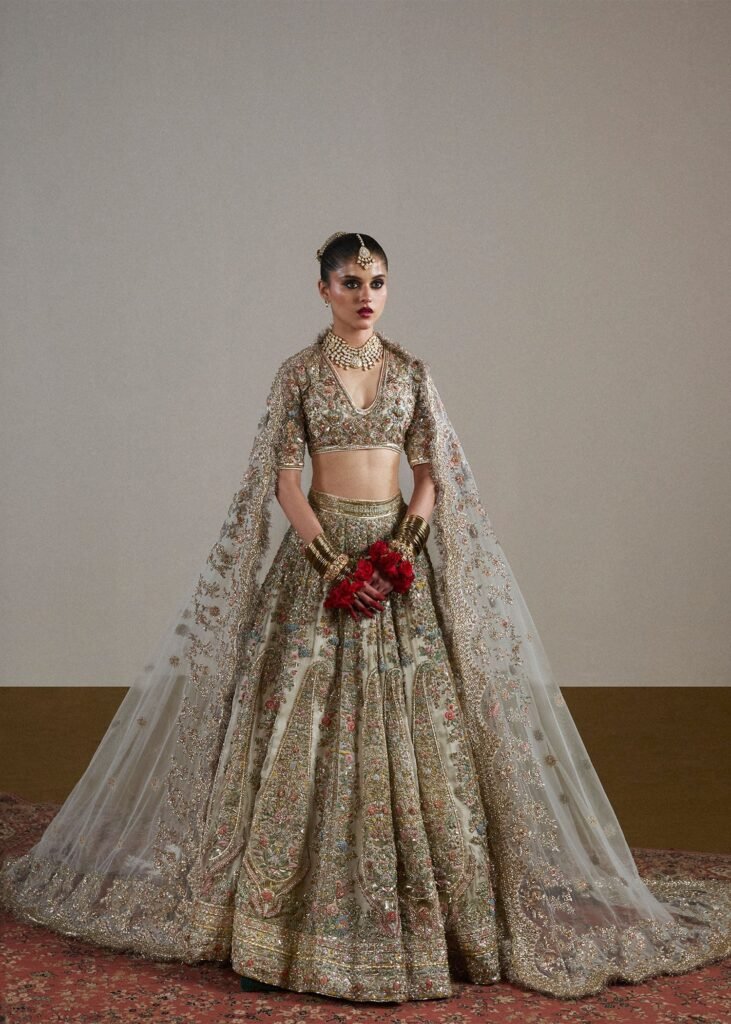 Maria B Sawara Hand Embellished Organza Party Wear Suit - Model Front Look | Pakistani Designer Replica Wholesale | IQNAZ