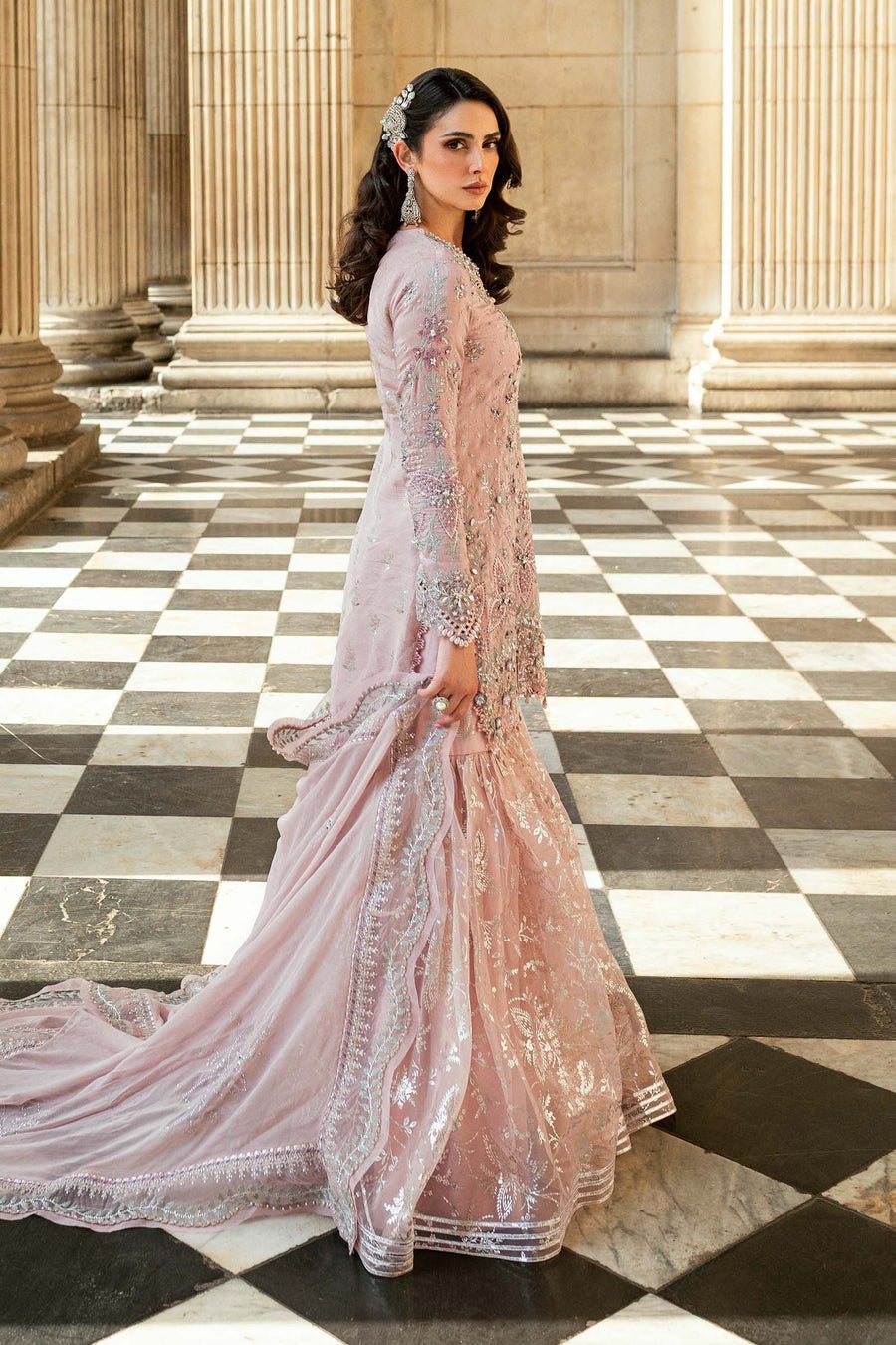 Maria B Embroidered Silk Party Wear Suit - Matching Bottom & Trouser Fabric Details | IQNAZ
