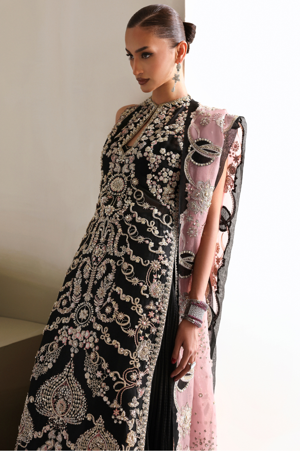 Soraya Myrren Hand Embellished Net Bridal Maxi - Matching Bottom & Trouser Fabric Details | IQNAZ