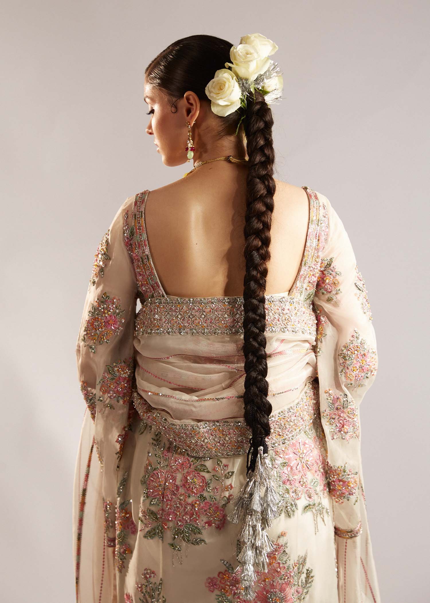 Hussain Rehar Euru Embroidered Organza Party Wear Suit - Designer Photoshoot Gallery Angle 10 | IQNAZ Couture
