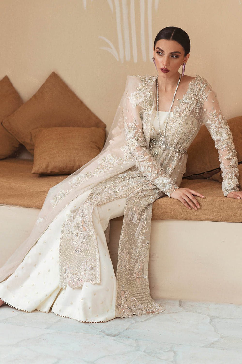 Soraya Anya Hand Embellished Net Bridal Maxi - Four-Sided Embroidered Dupatta & Pallu Border | IQNAZ
