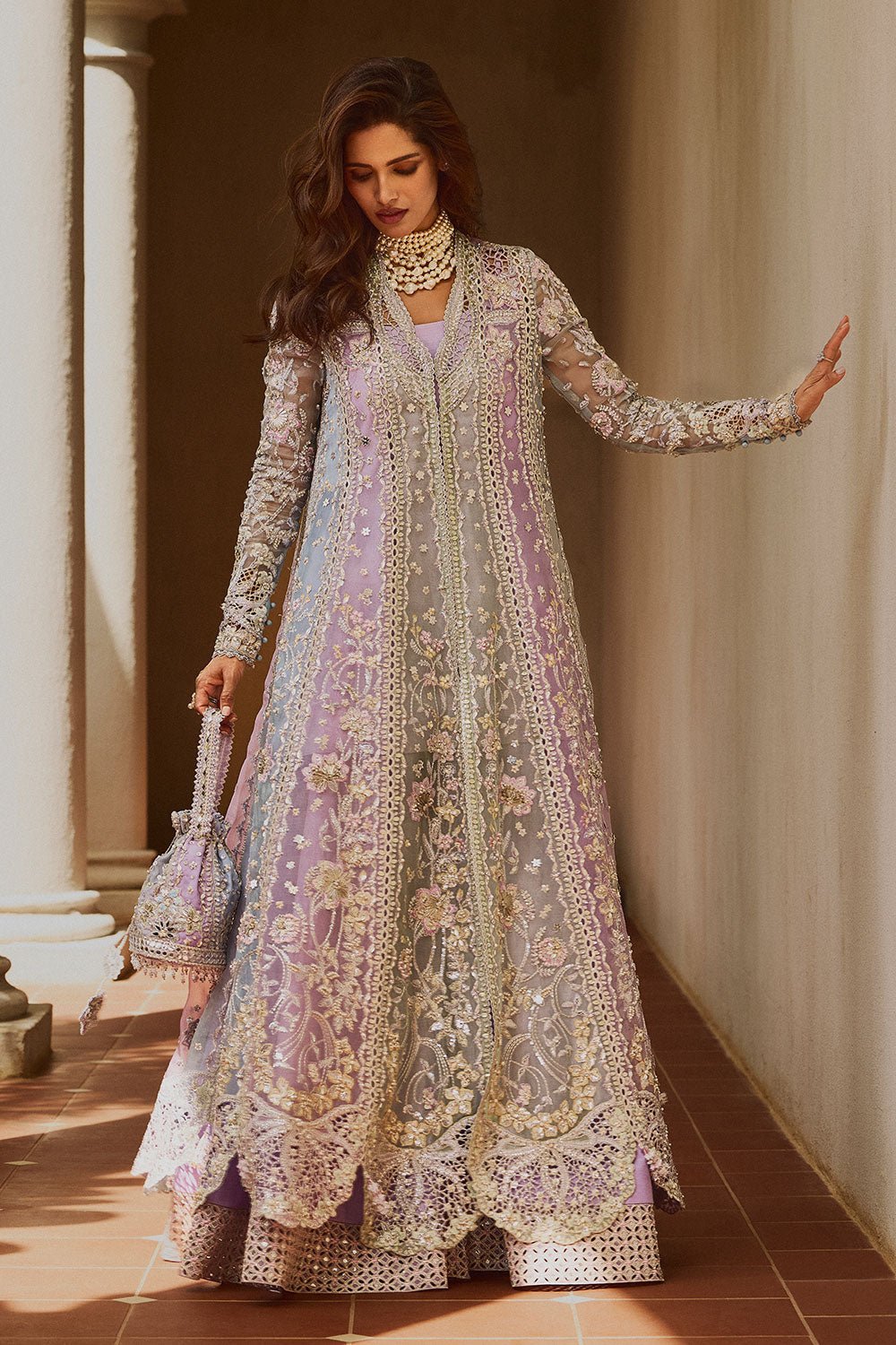 Soraya Orchid Hand Embellished Organza Party Wear Suit - Four-Sided Embroidered Dupatta & Pallu Border | IQNAZ