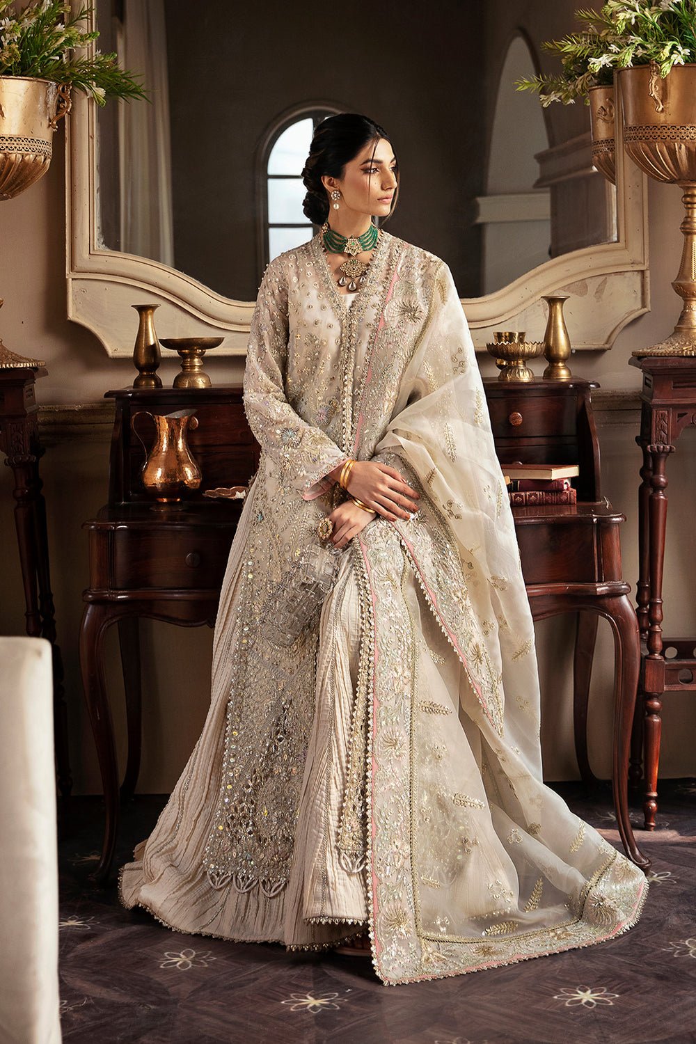 Soraya Miel Embroidered Organza Party Wear Suit - Embroidered Back & Daman Silhouette Detailing | IQNAZ