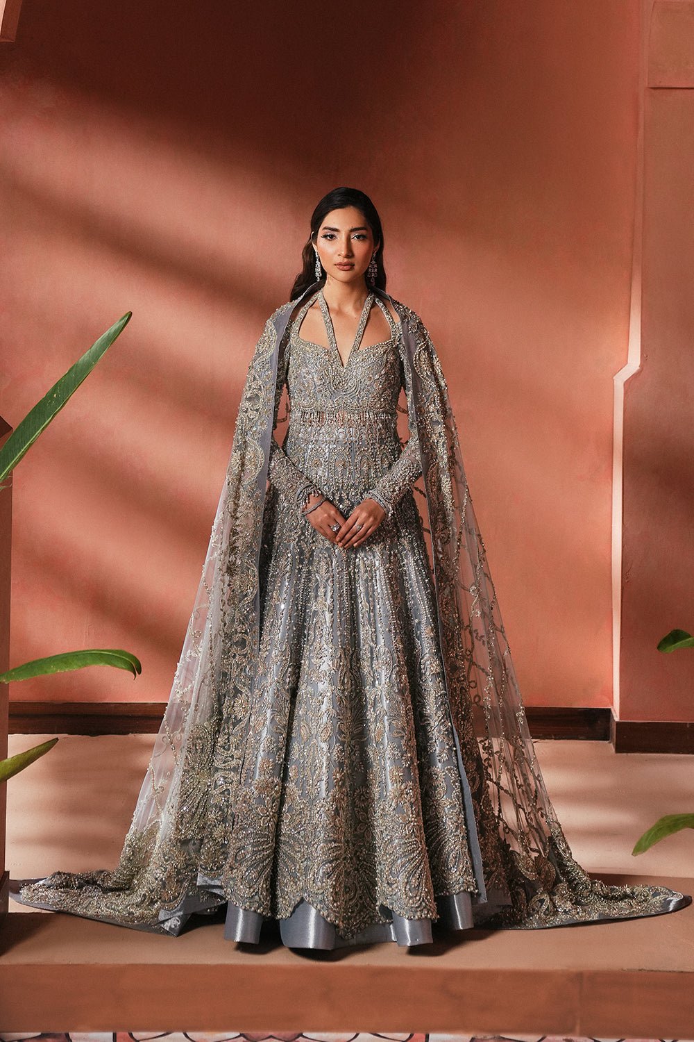 Soraya Anne Hand Embellished Net Bridal Lehenga - Model Front Look | Pakistani Designer Replica Wholesale | IQNAZ
