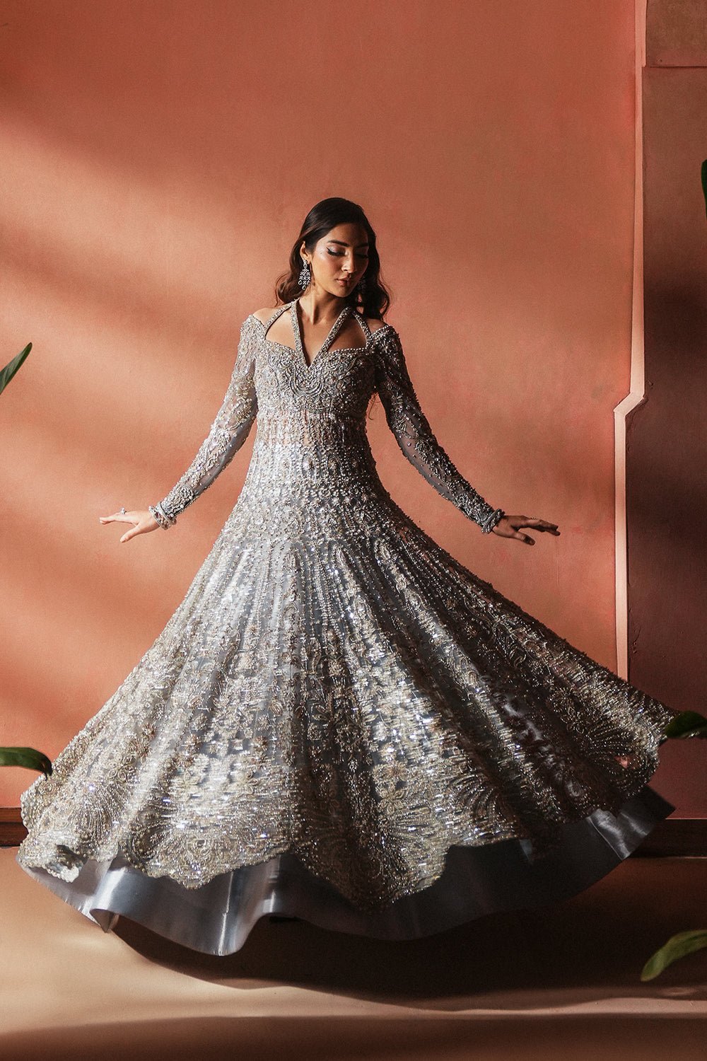 Soraya Anne Hand Embellished Net Bridal Lehenga - Embroidered Back & Daman Silhouette Detailing | IQNAZ