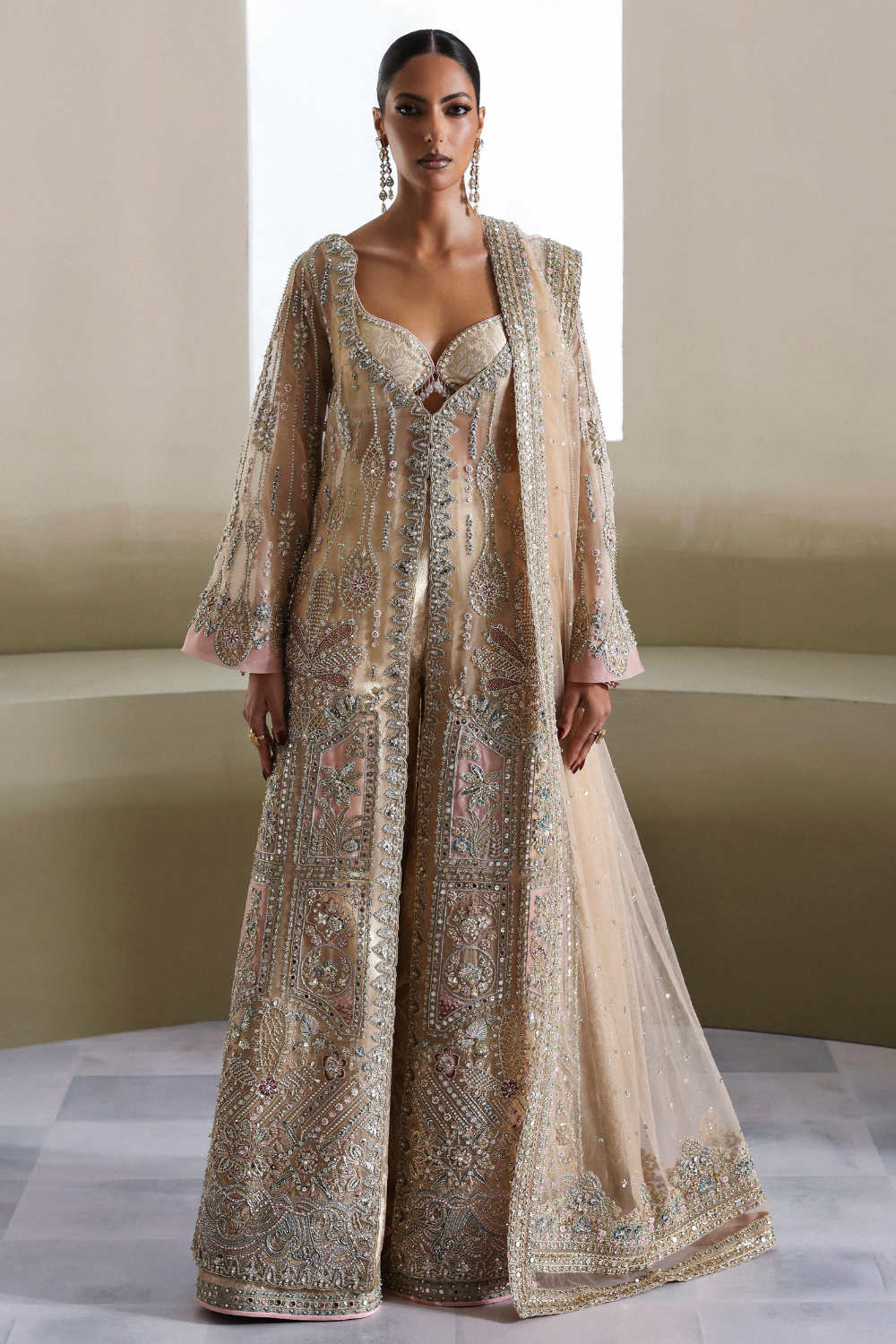 Soraya Aurene Hand Embellished Net Bridal Maxi - Model Front Look | Pakistani Designer Replica Wholesale | IQNAZ