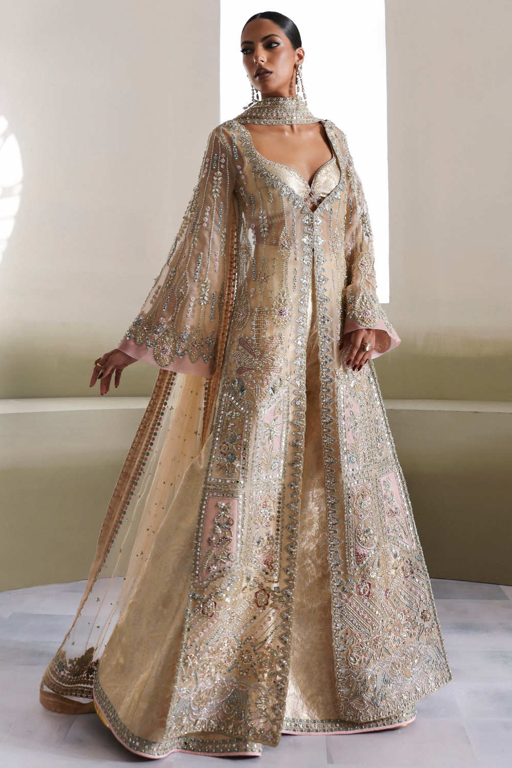 Soraya Aurene Hand Embellished Net Bridal Maxi - Embroidered Back & Daman Silhouette Detailing | IQNAZ