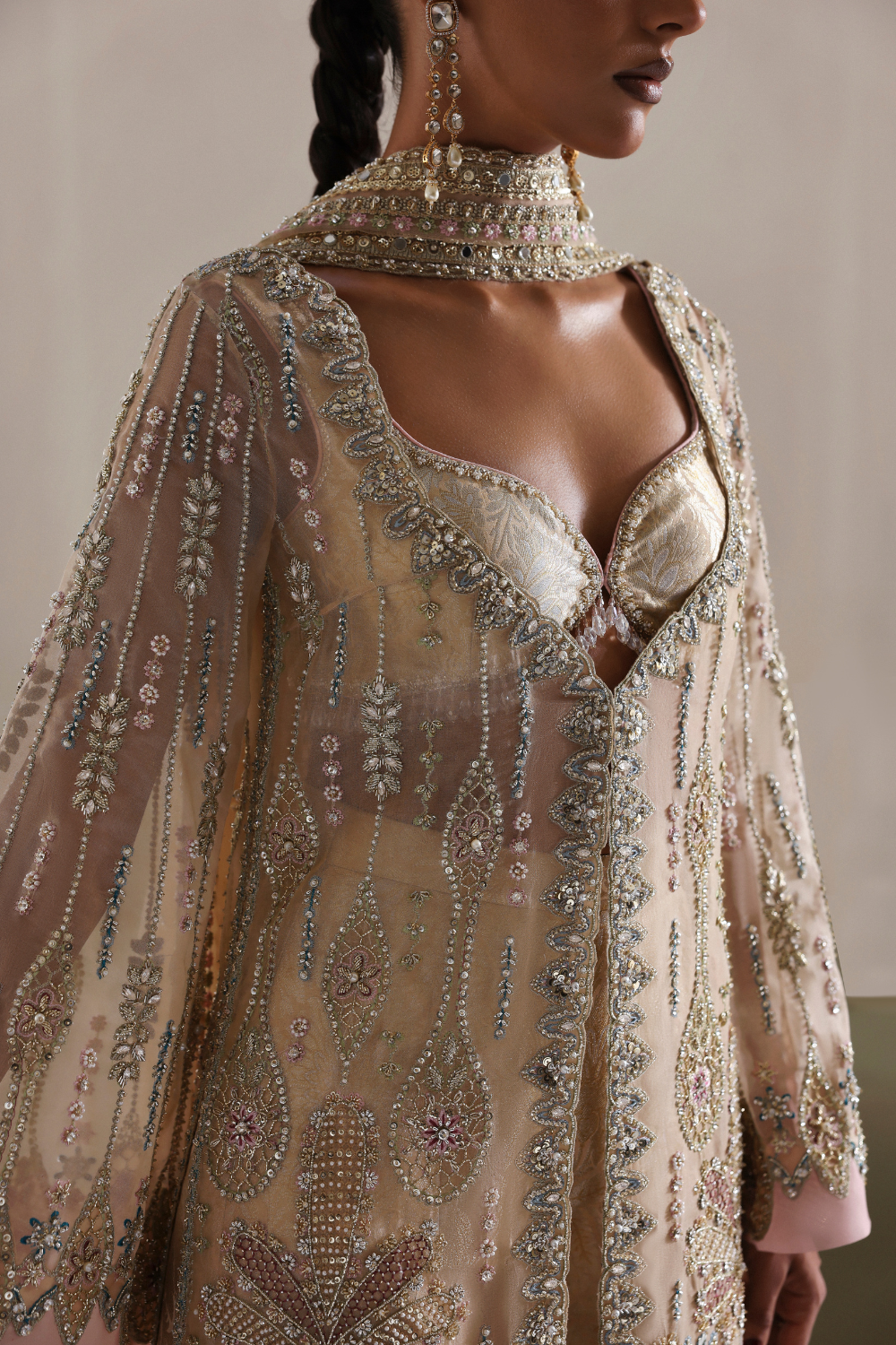 Soraya Aurene Hand Embellished Net Bridal Maxi - Matching Bottom & Trouser Fabric Details | IQNAZ
